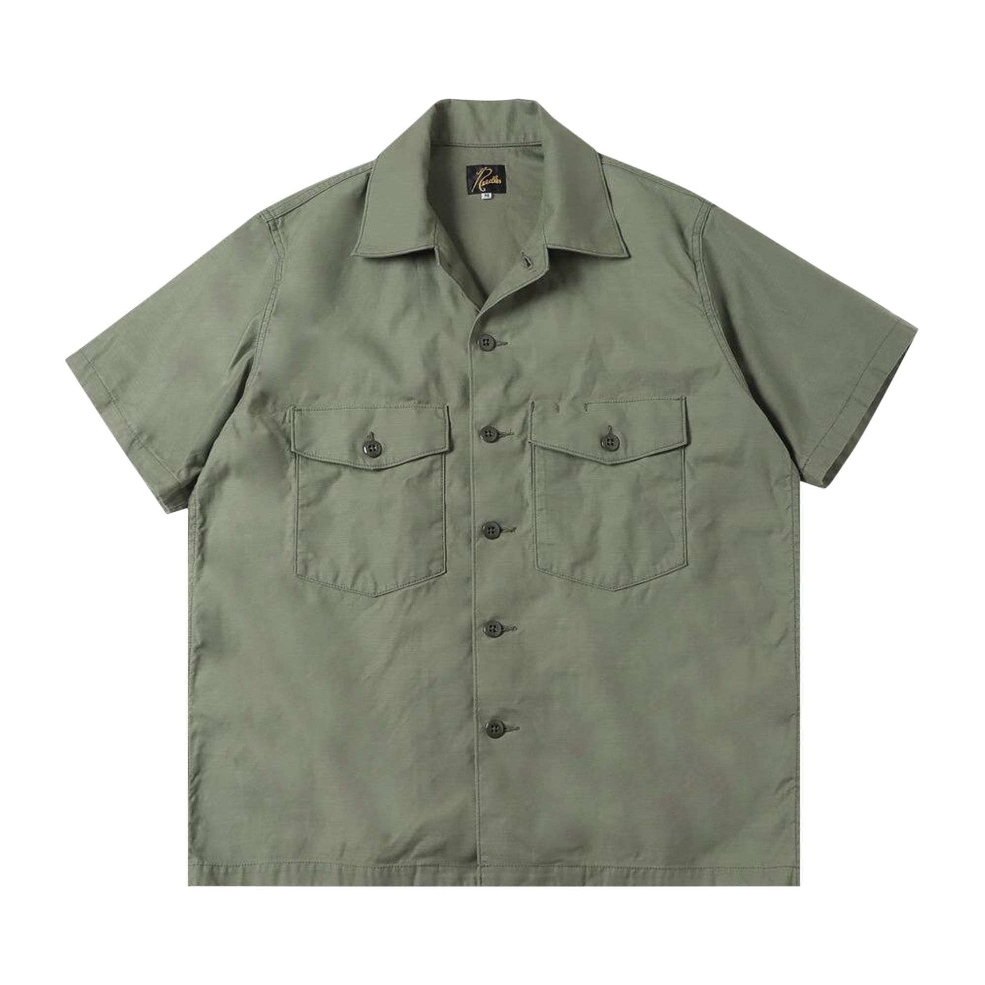Pre-owned Needles Short-sleeve Fatigue Shirt 'olive' In Green