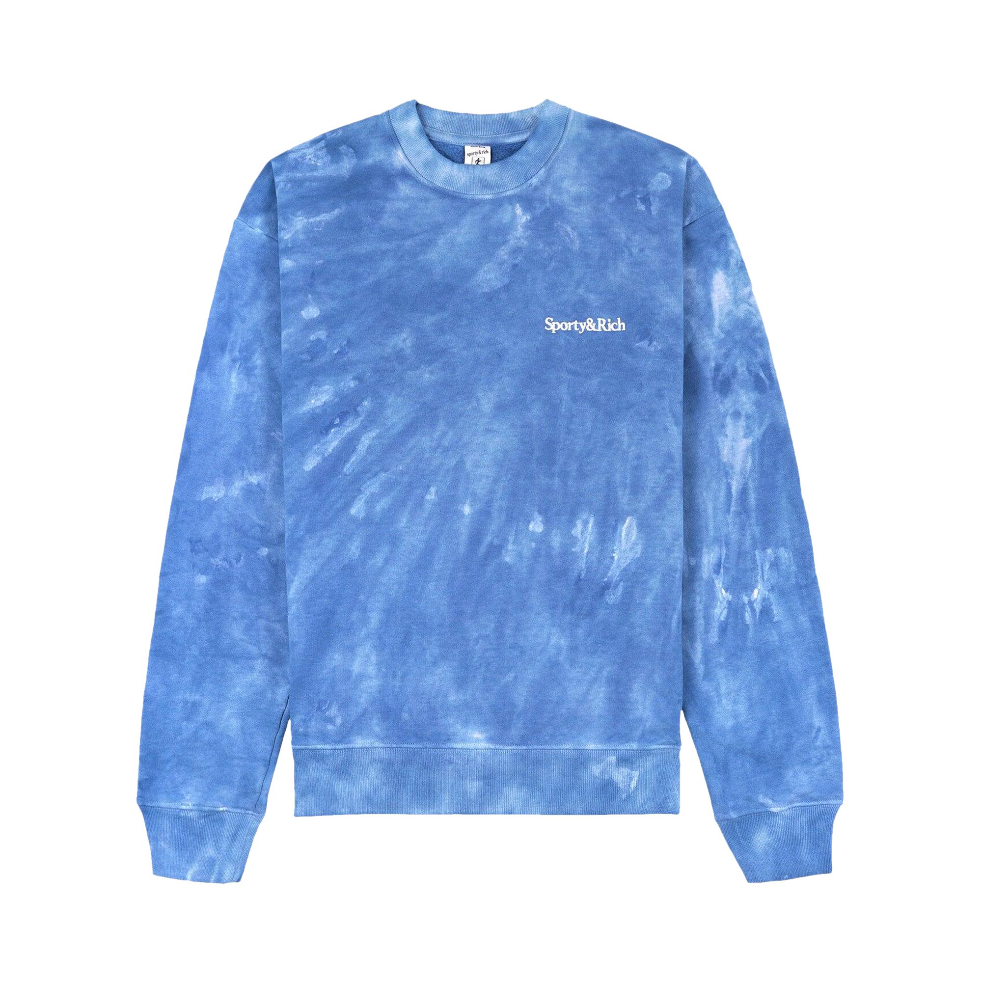 Pre-owned Sporty And Rich Sporty & Rich Serif Logo Embroidered Tie Dye Crewneck 'hydrangea/white' In Blue