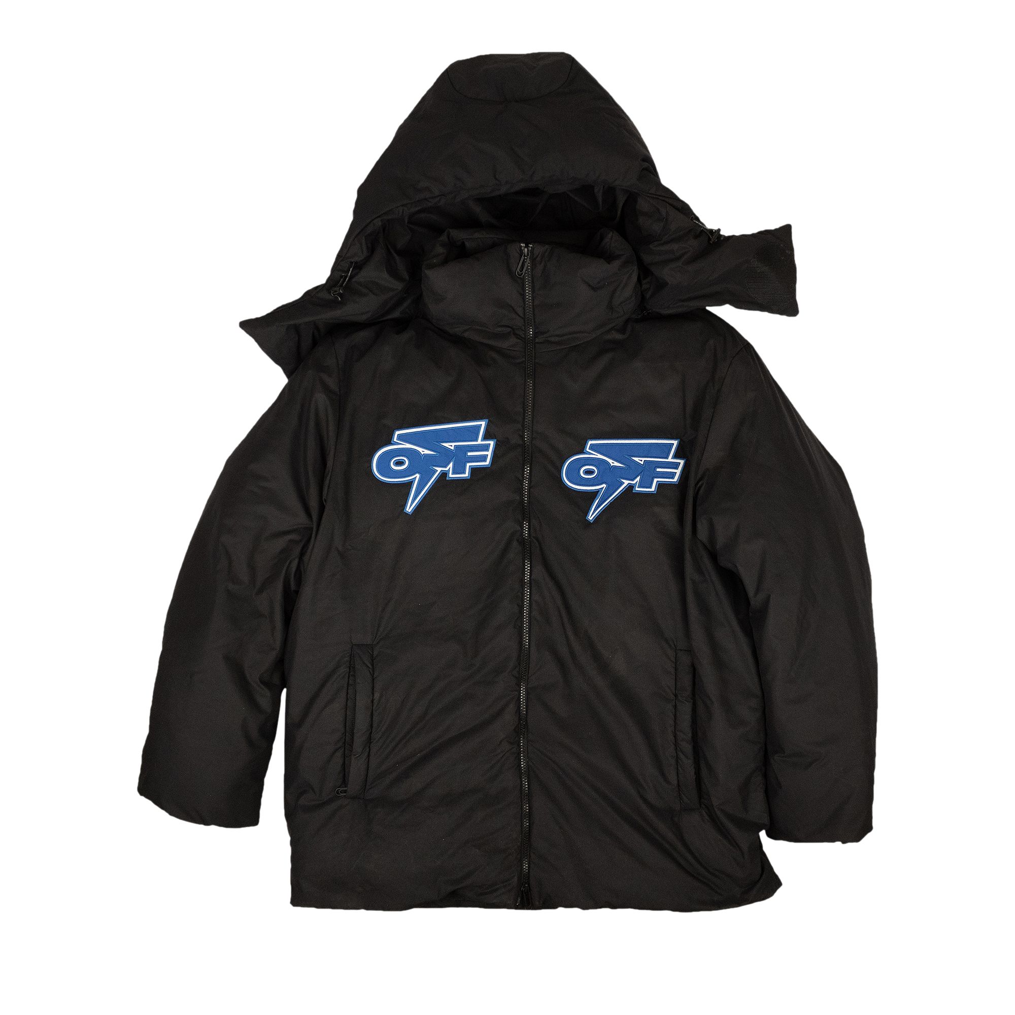 Pre-owned Off-white Thunder Hooded Down Puffer 'black/blue'