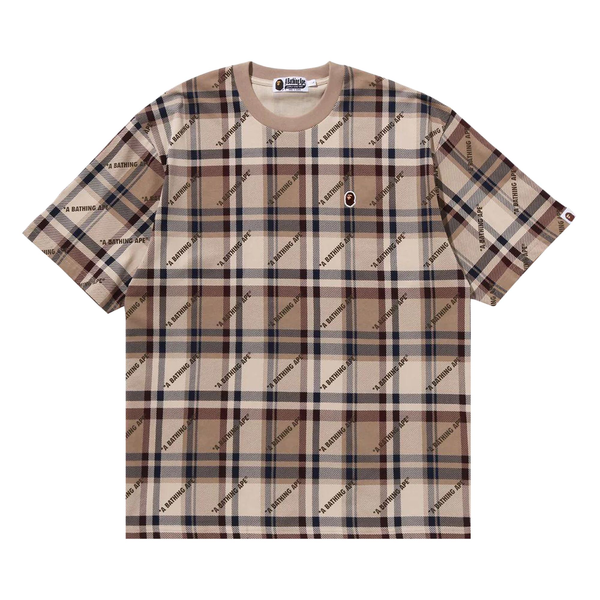 Pre-owned Bape A Bathing Ape Logo Check Pattern Tee 'beige' In Tan