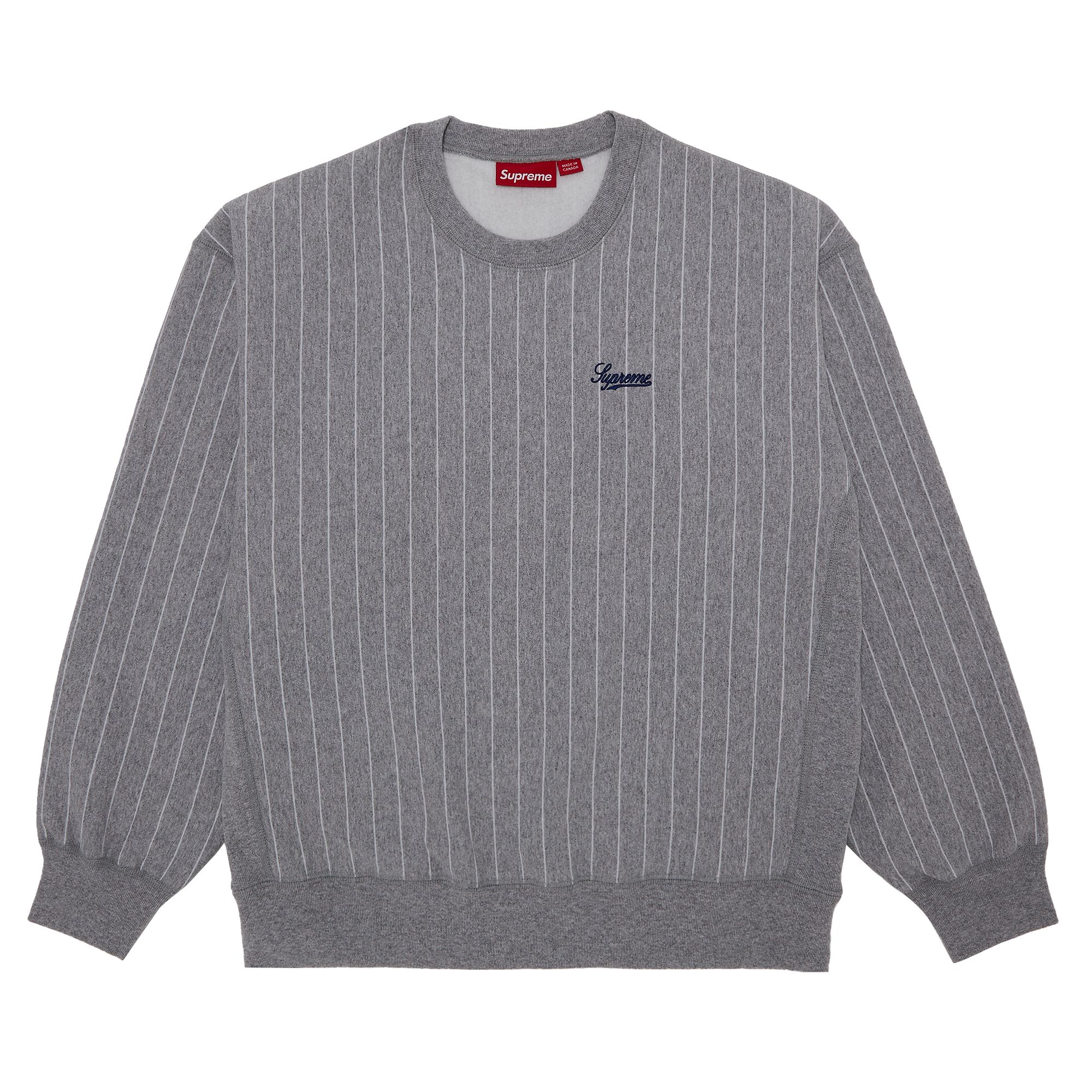Supreme Pinstripe Crewneck 'Heather Grey' | Men's Size S