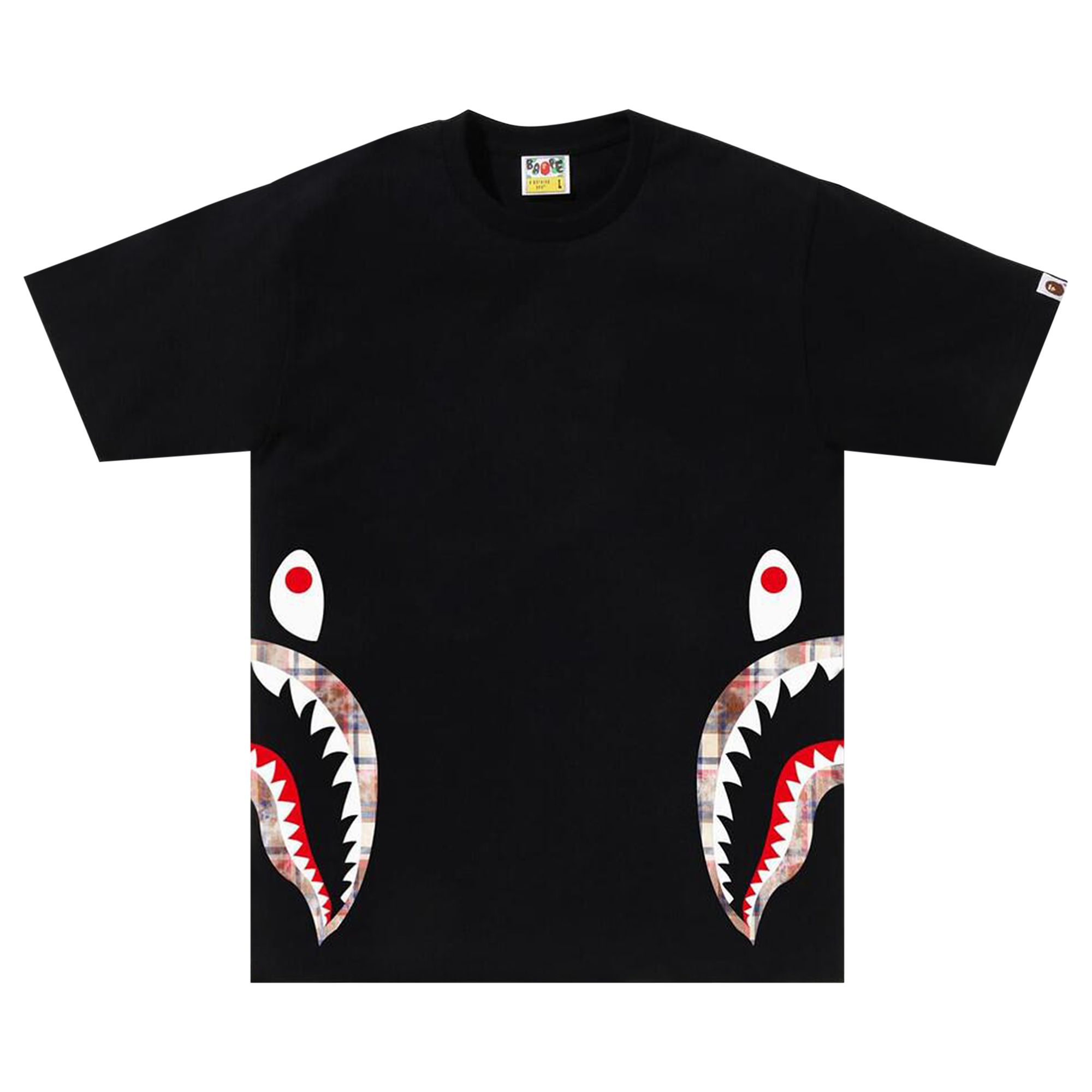 BAPE BAPE BLEACHED CHECK SIDE SHARK TEE 'BLACK'