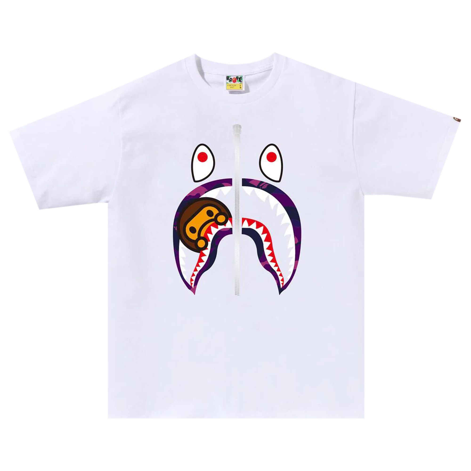 Pre-owned Bape Color Camo Milo Shark Tee 'white/purple' | Men's Size Xl