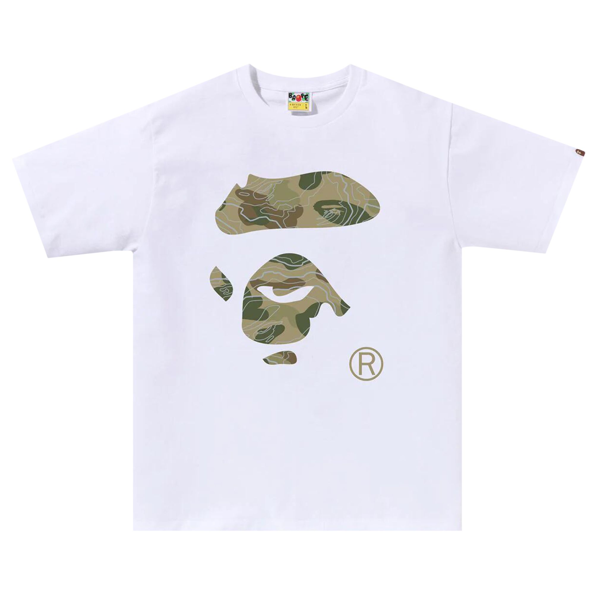 BAPE Layered Line Camo Ape Face Tee 'White/Beige' | Men's Size 2XL