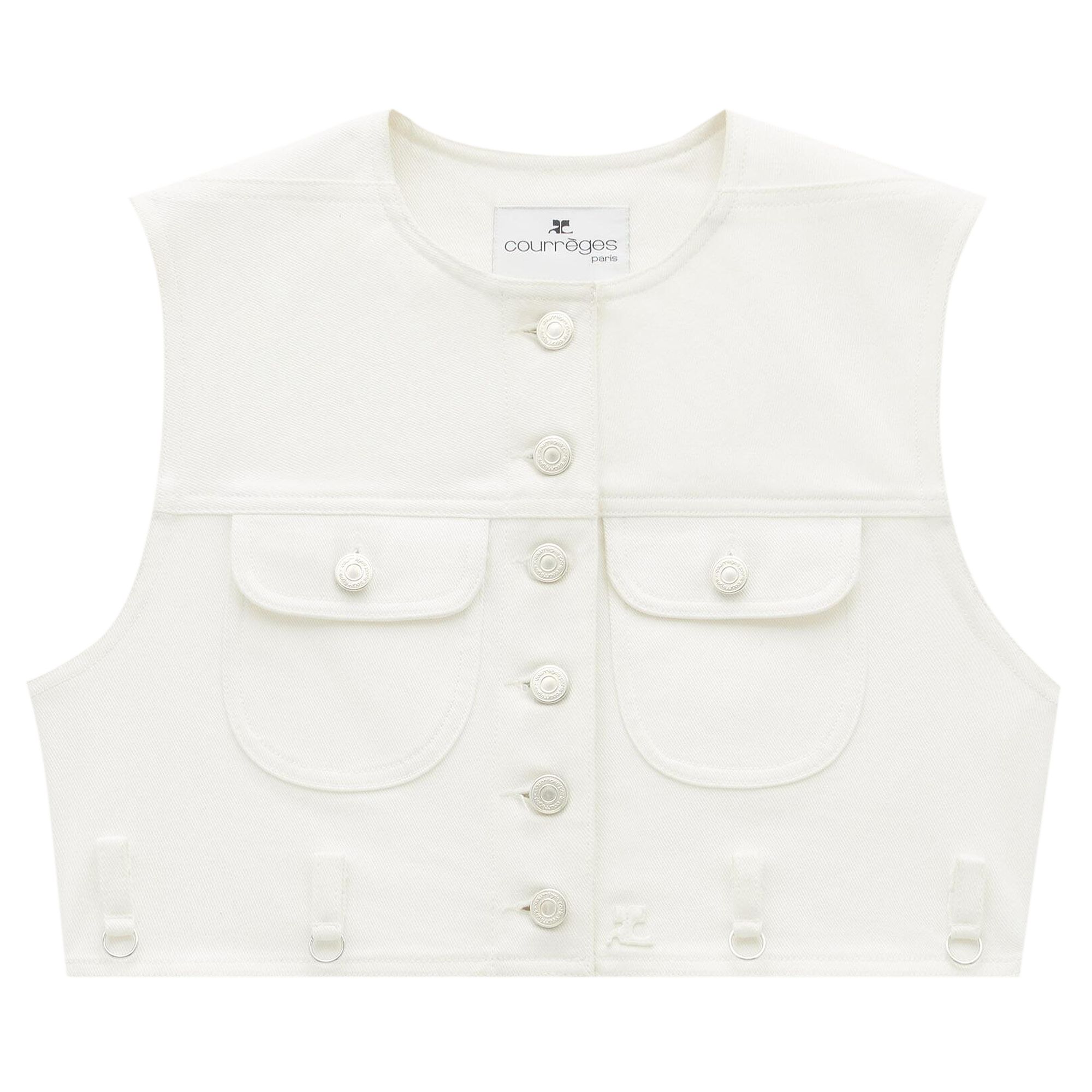 Pre-owned Courrèges Multiflex Denim Cropped Vest 'heritage White' | Women's Size 36