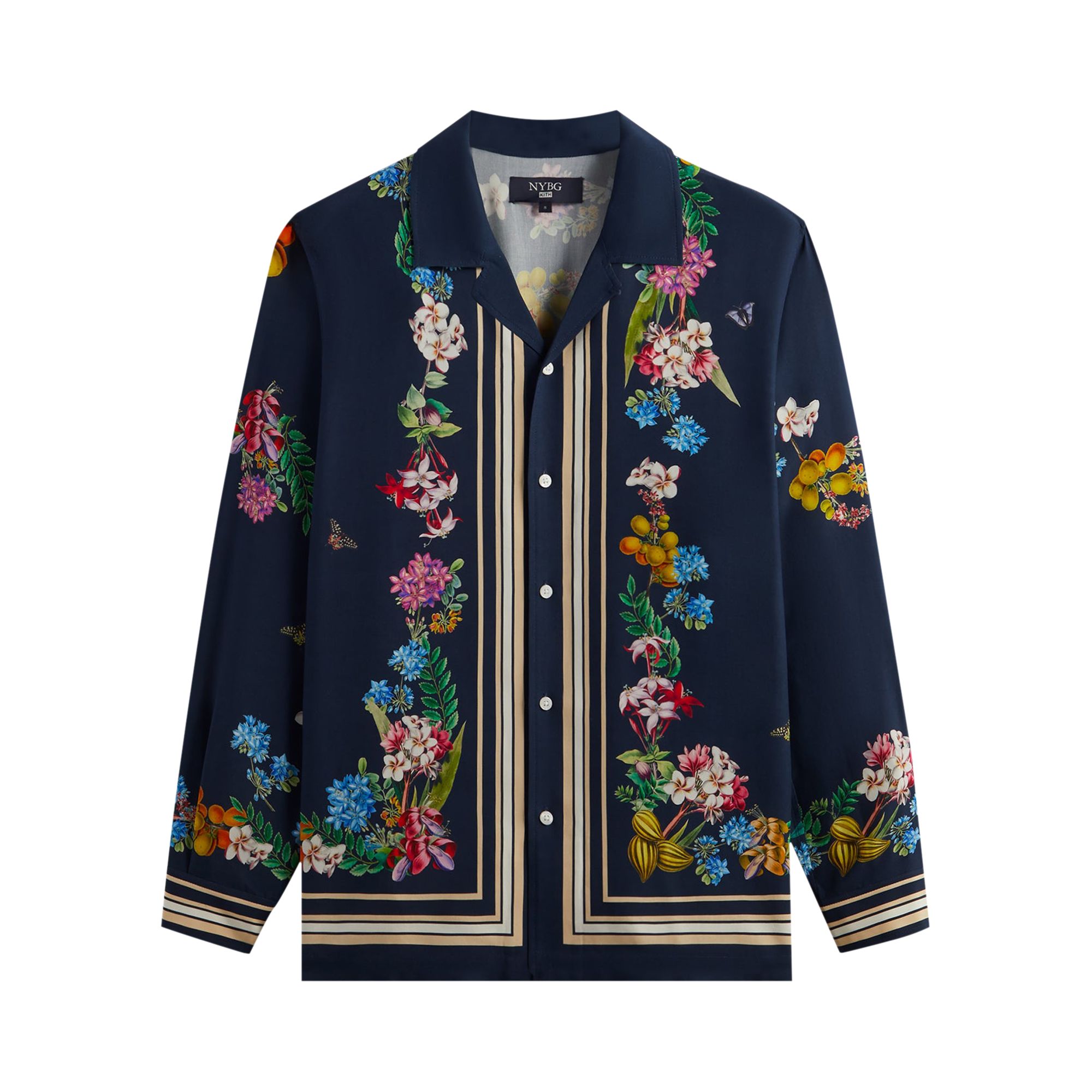 Pre-owned Kith X New York Botanical Garden Floral Border Long Sleeve Thompson Shirt 'nocturnal' | Blue | Men's