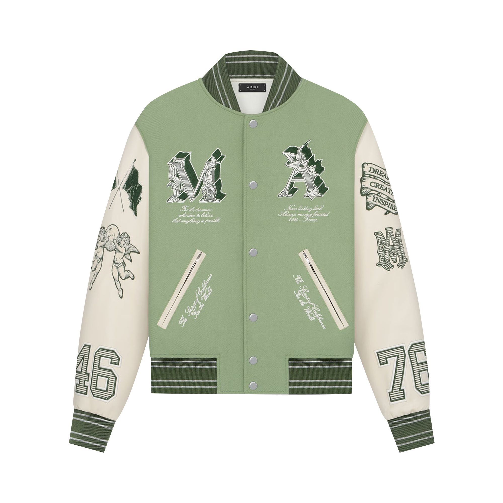 Pre-owned Amiri Ma Angel Varsity Jacket 'mineral Green' | Men's Size S
