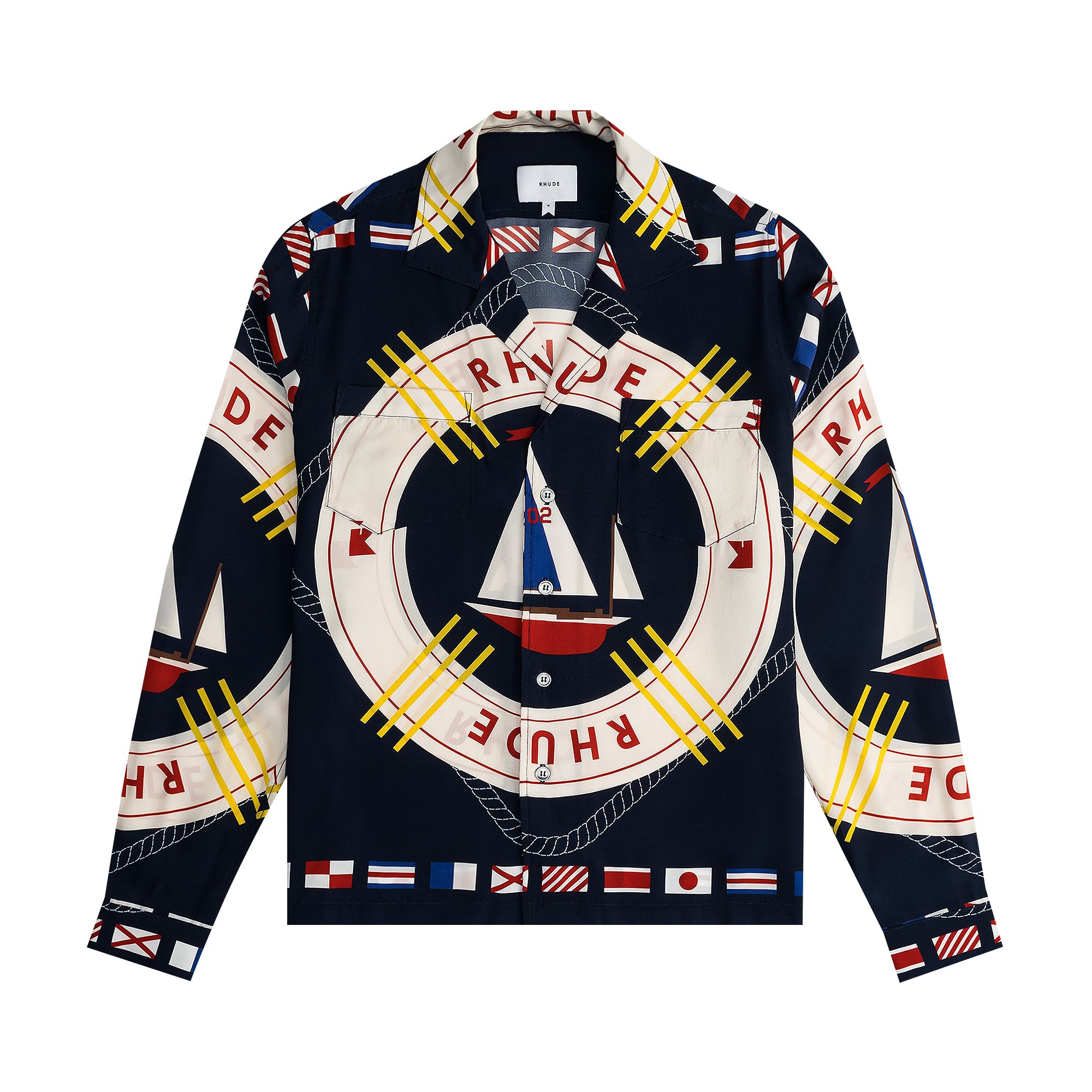 Pre-owned Rhude Flag Sail Long-sleeve Silk Shirt 'blue/multicolor' | Men's Size Xxl