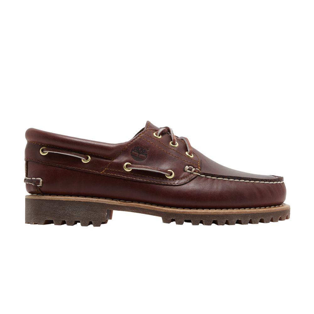 Pre-owned Timberland 3-eye Lug Handsewn Boat 'burgundy' In Red