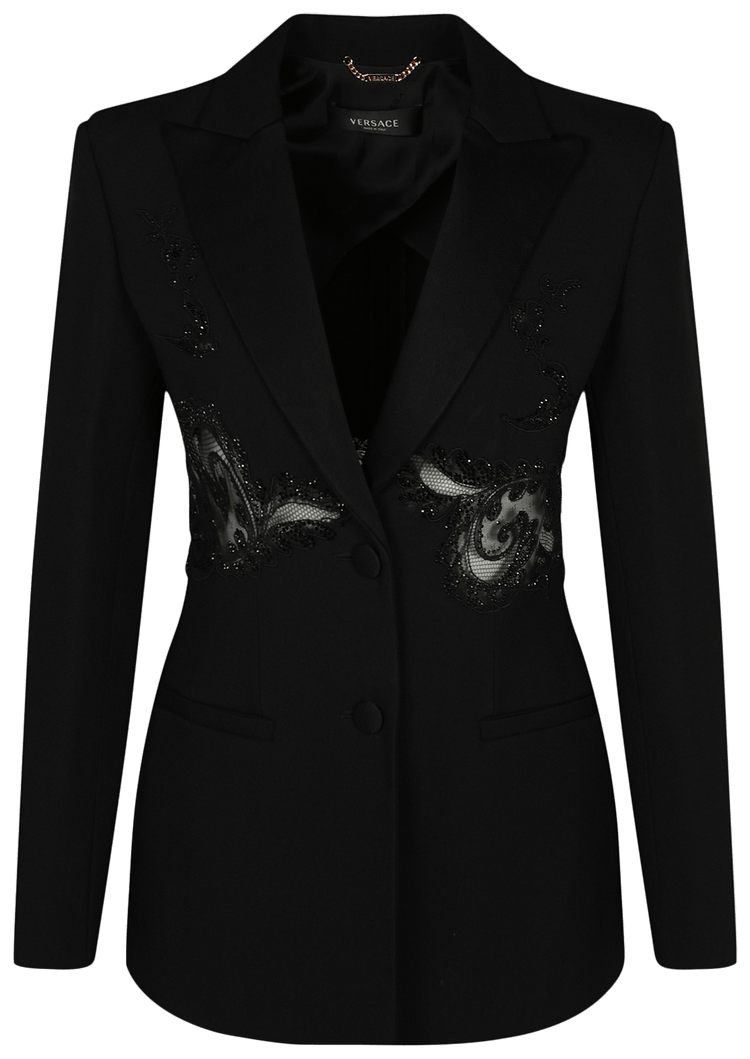 【関税&送料込】Versace Double-Breasted Versace Allover Jacq Versace double-breasted Blazer | Black | FARFETCH