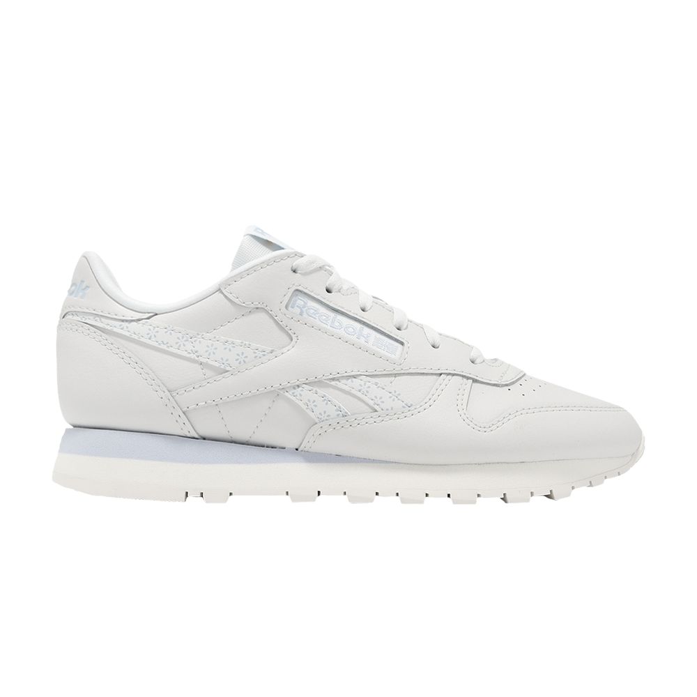 Pre-owned Reebok Wmns Classic Leather 'floral Logo - Grey Pale Blue' | Women's Size 9.5