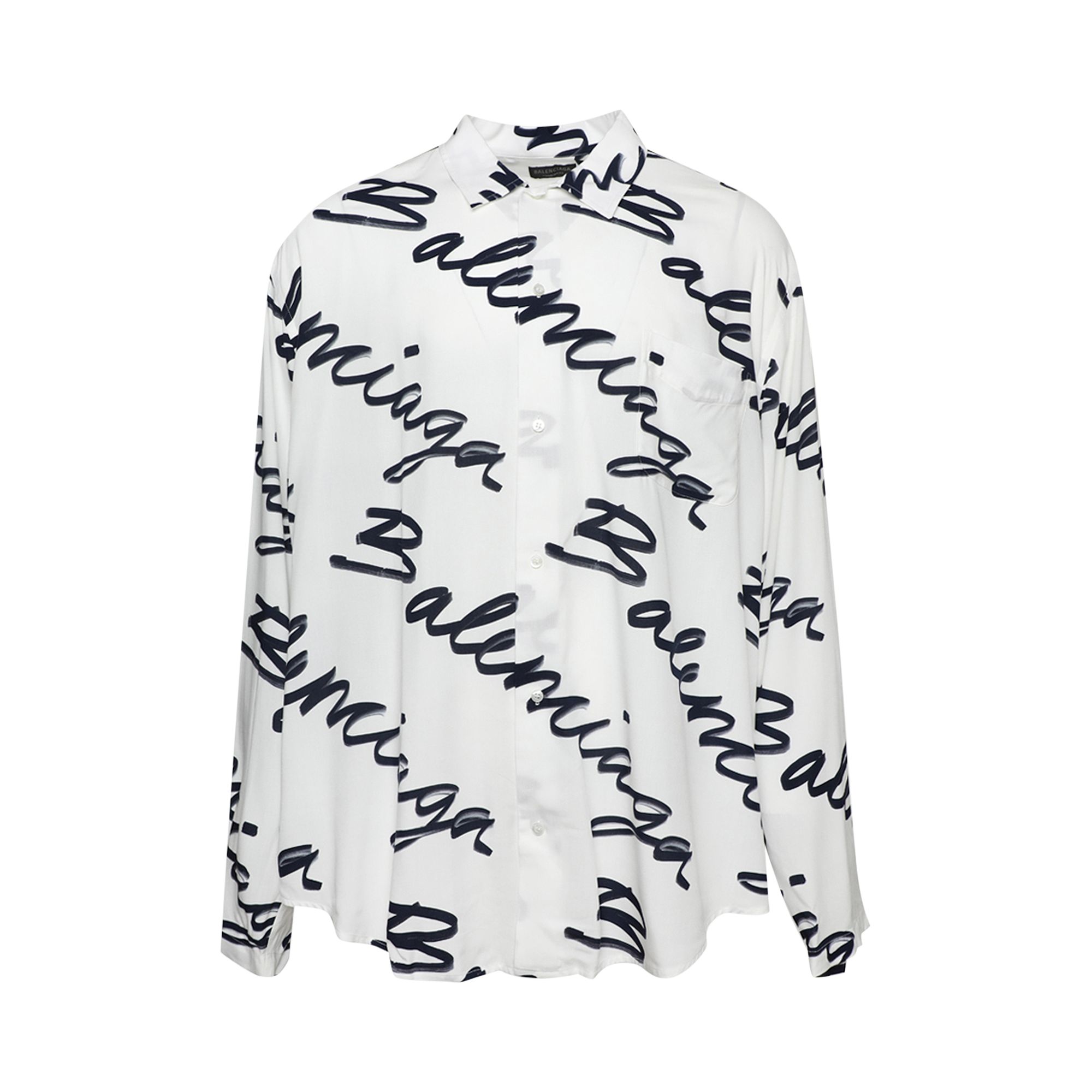 Pre-owned Balenciaga Logo Long-sleeve Shirt 'white/navy' | Men's Size 38