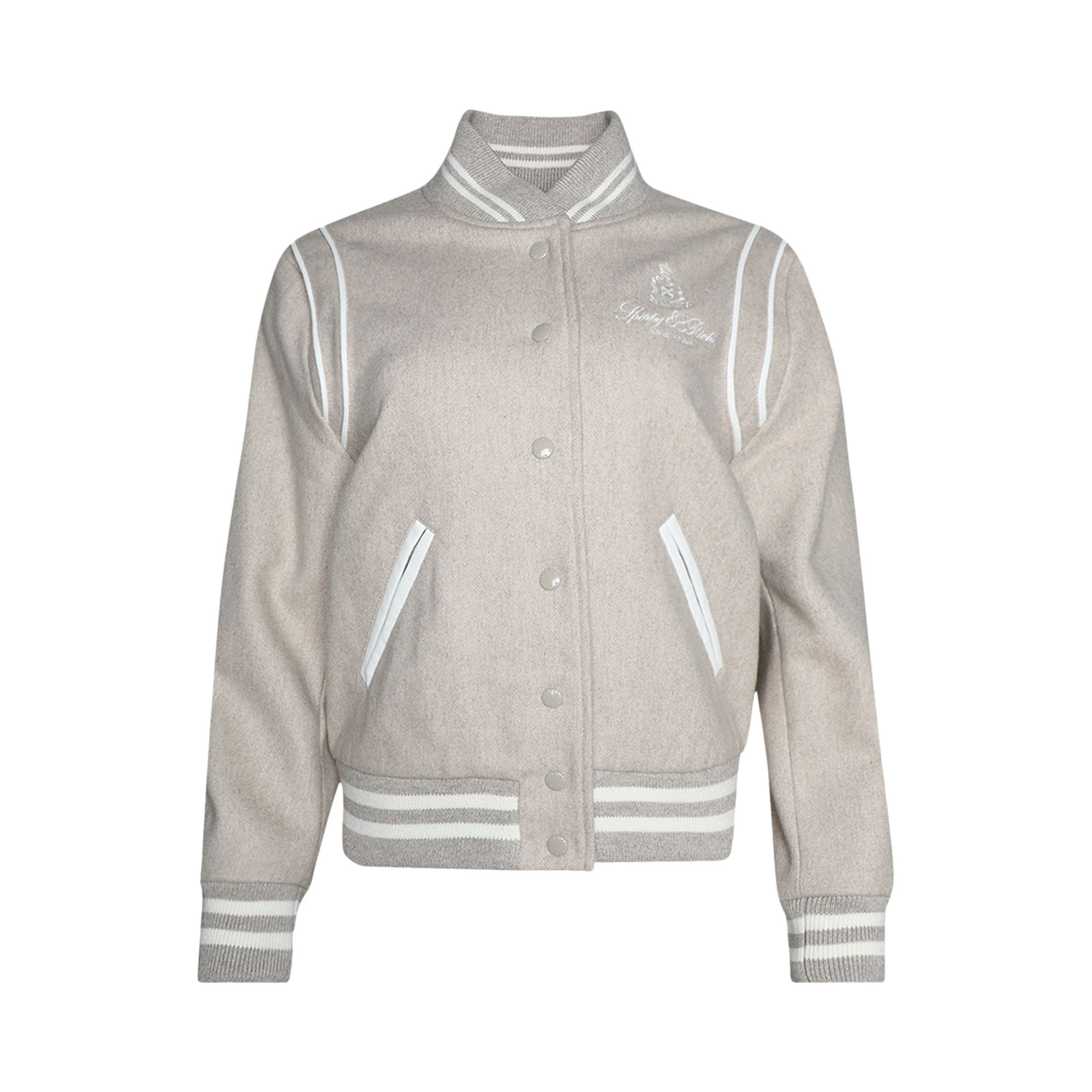 Sporty & Rich Vendome Wool Varsity Jacket 'Oat' | Grey | Women's Size XS