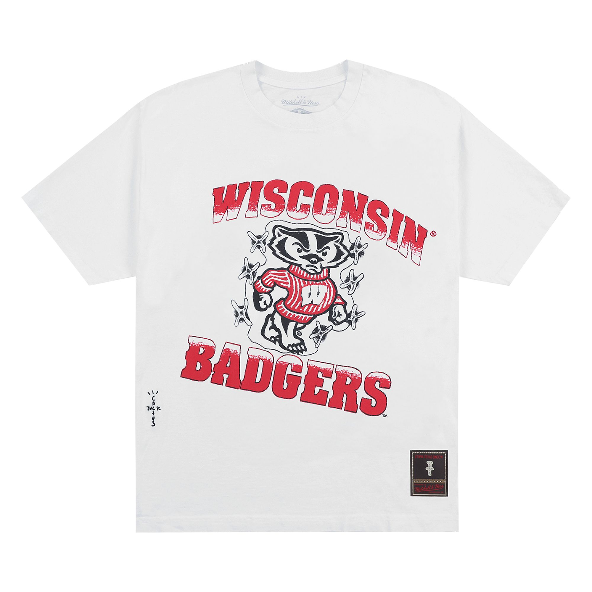 Pre-owned Cactus Jack By Travis Scott X Mitchell & Ness University Of Wisconsin Handdrawn Tee 'white'