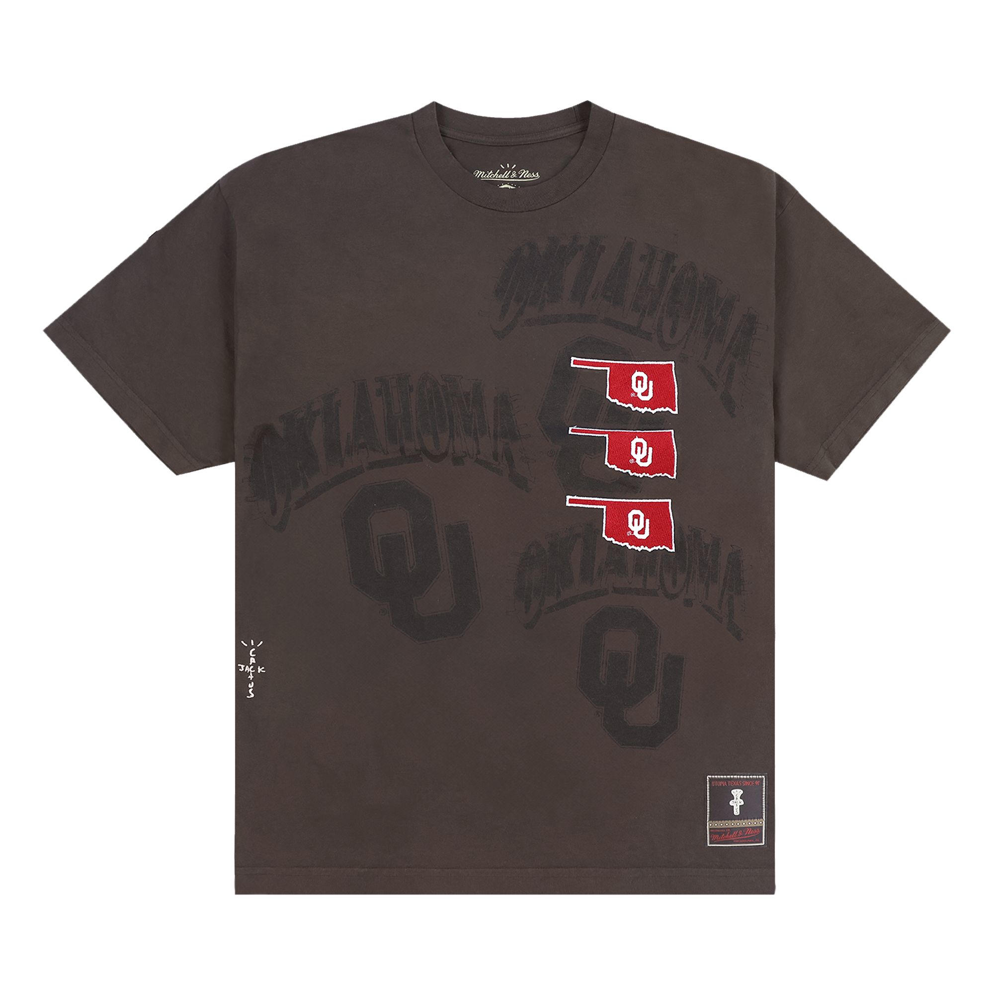 Pre-owned Cactus Jack By Travis Scott X Mitchell & Ness University Of Oklahoma Seal Tee 'brown'