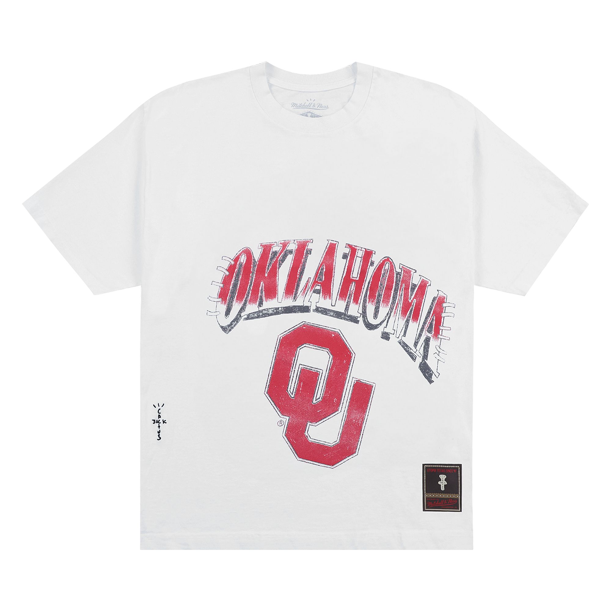 Pre-owned Cactus Jack By Travis Scott X Mitchell & Ness University Of Oklahoma Handdrawn Tee 'white'
