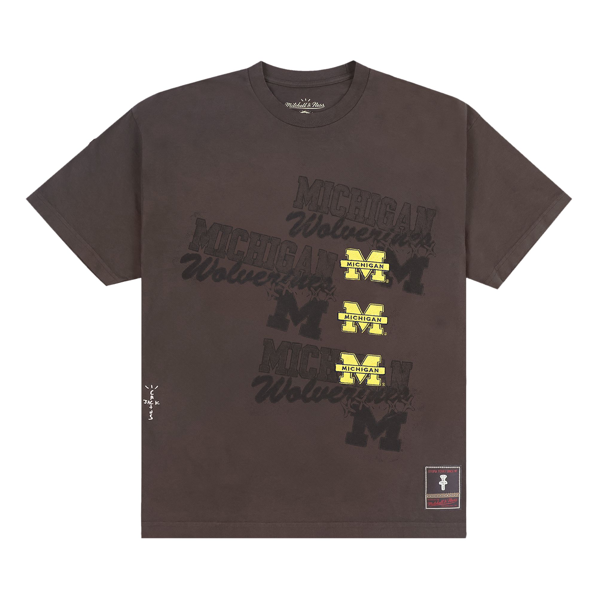 Pre-owned Cactus Jack By Travis Scott X Mitchell & Ness University Of Michigan Seal Tee 'brown'
