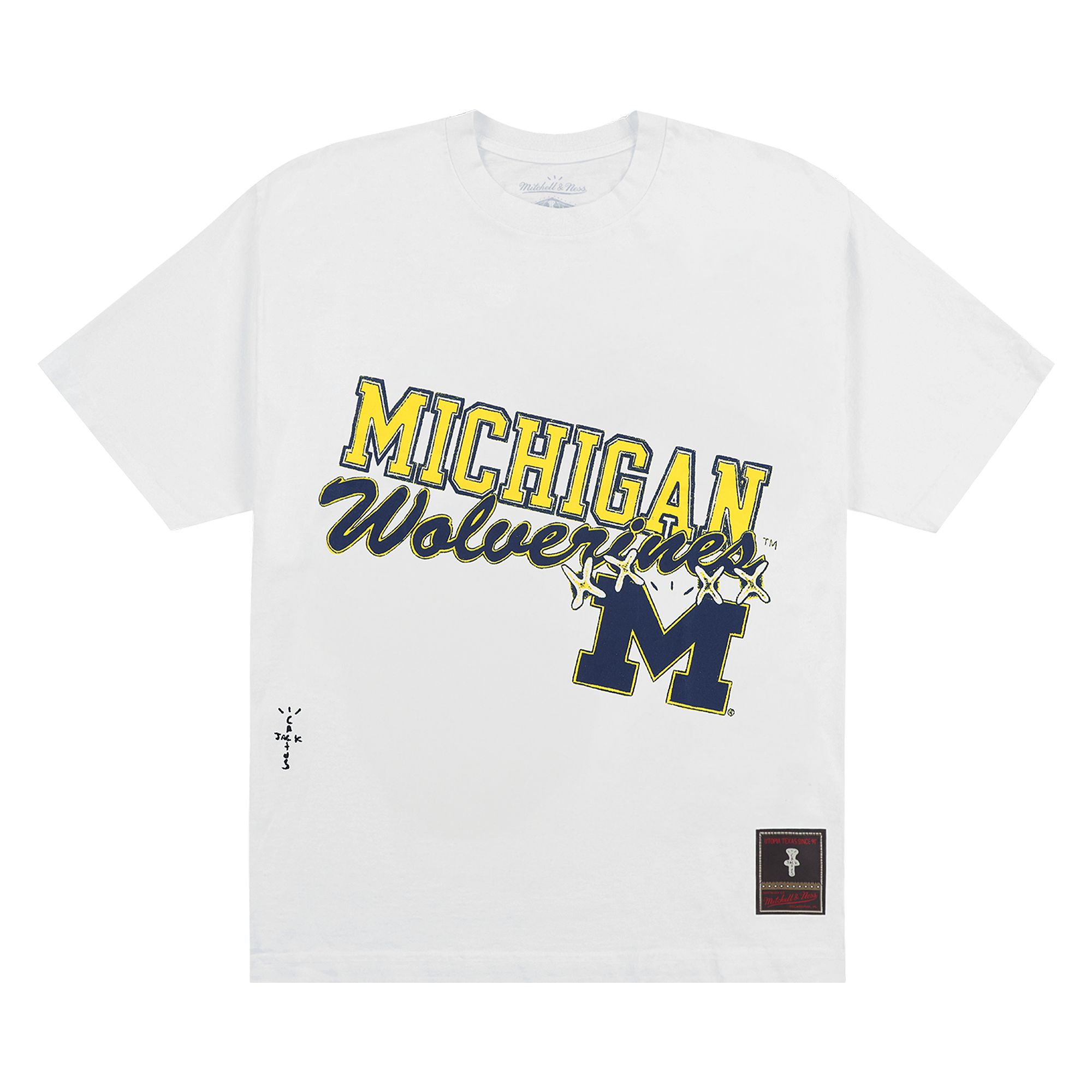 Pre-owned Cactus Jack By Travis Scott X Mitchell & Ness University Of Michigan Handdrawn Tee 'white'