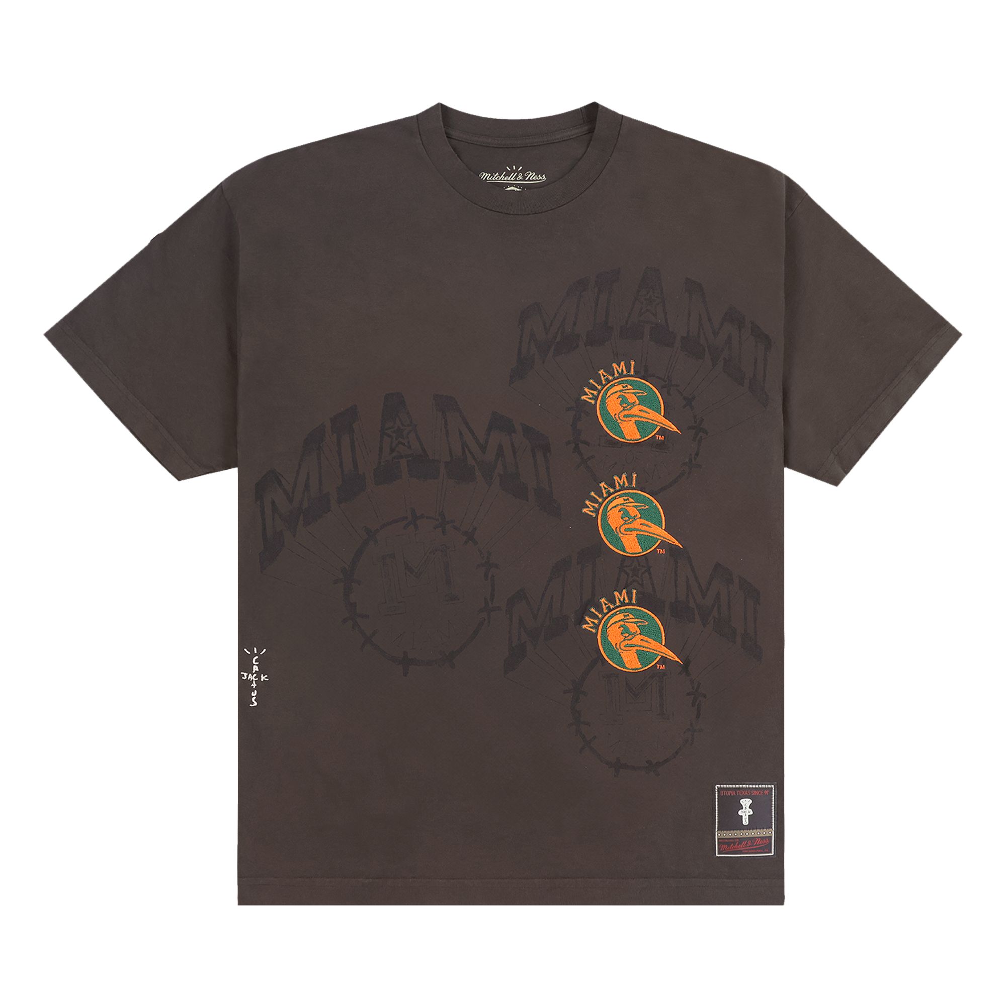 Pre-owned Cactus Jack By Travis Scott X Mitchell & Ness University Of Miami Seal Tee 'brown'