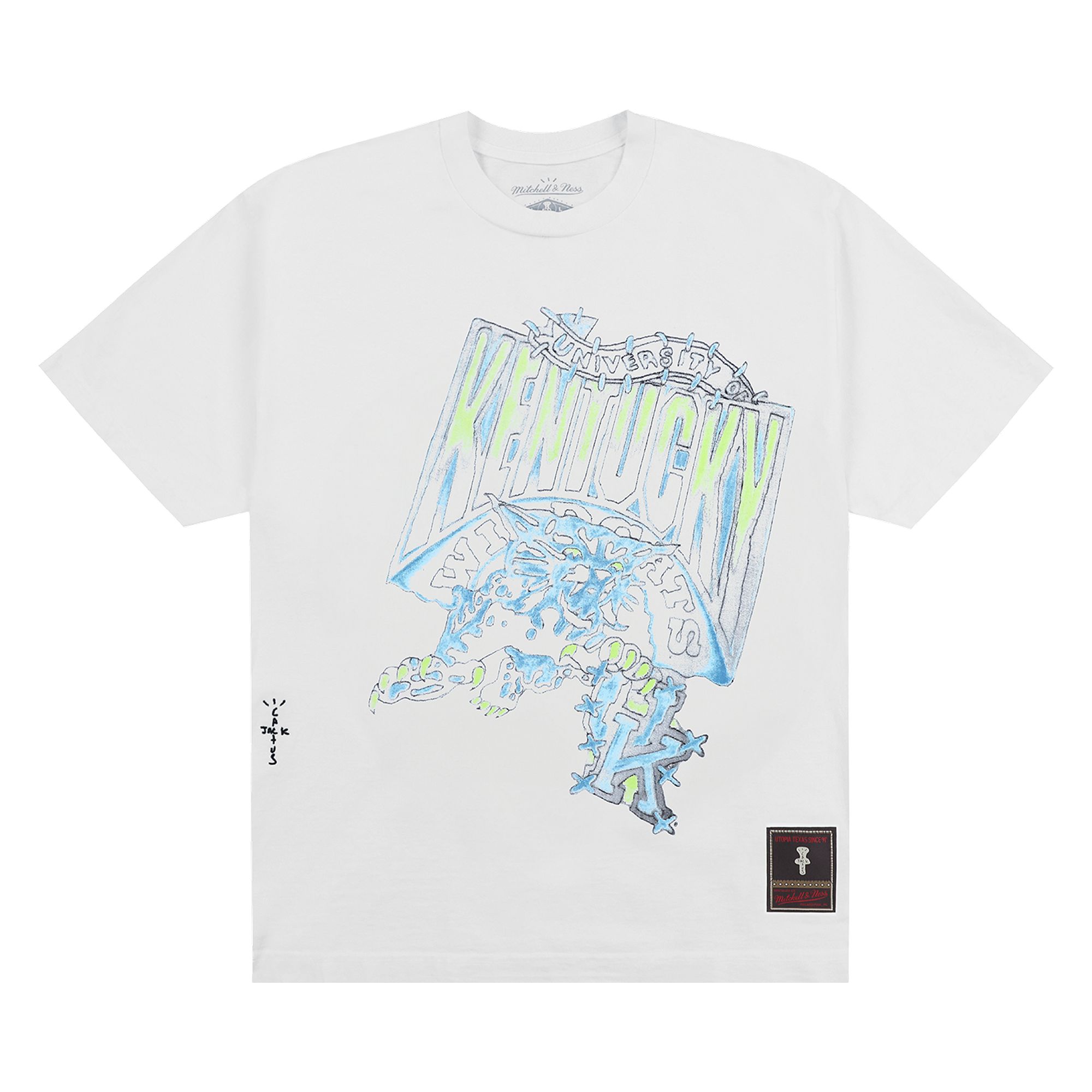 Pre-owned Cactus Jack By Travis Scott X Mitchell & Ness University Of Kentucky Handdrawn Tee 'white'