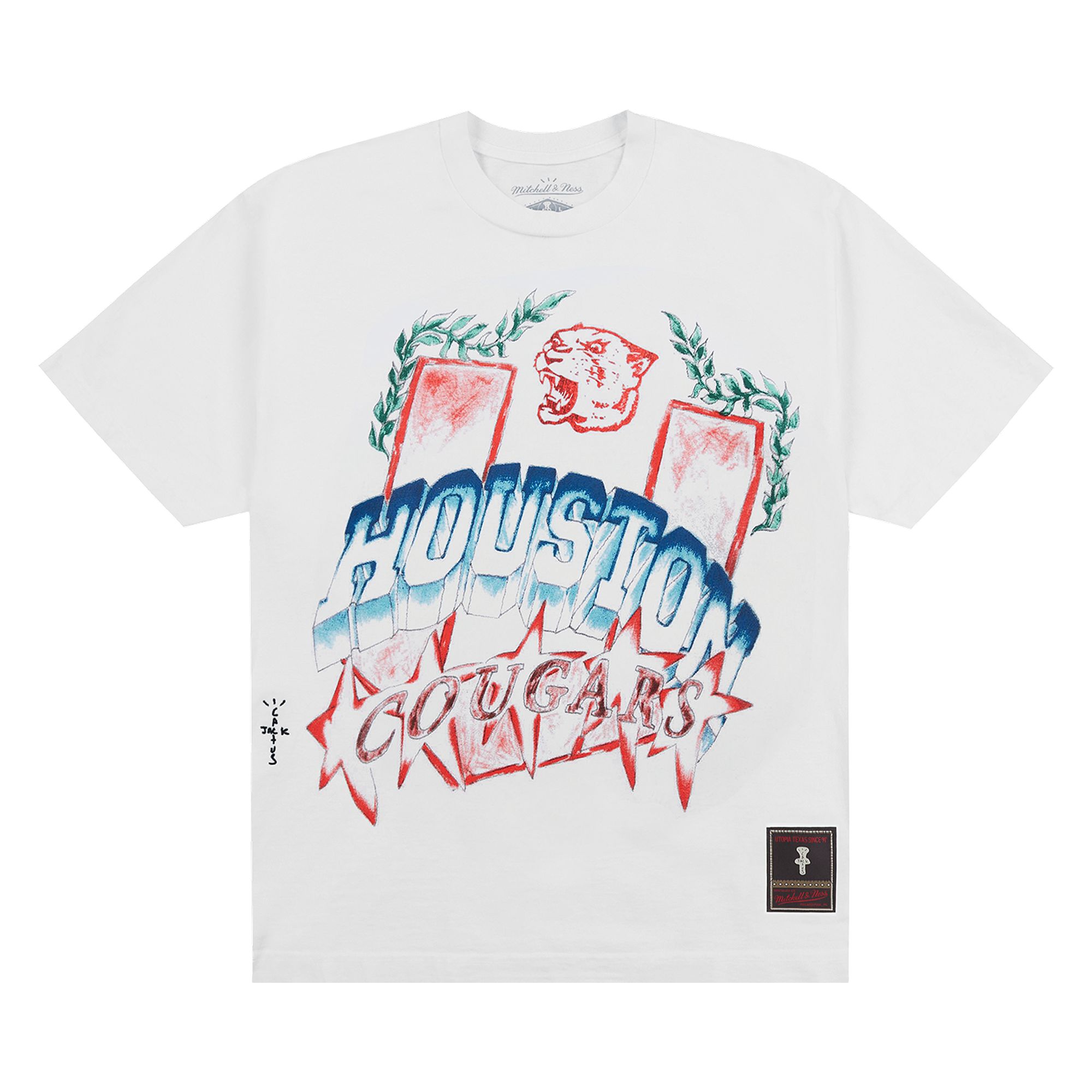 Pre-owned Cactus Jack By Travis Scott X Mitchell & Ness University Of Houston Handdrawn Tee 'white'