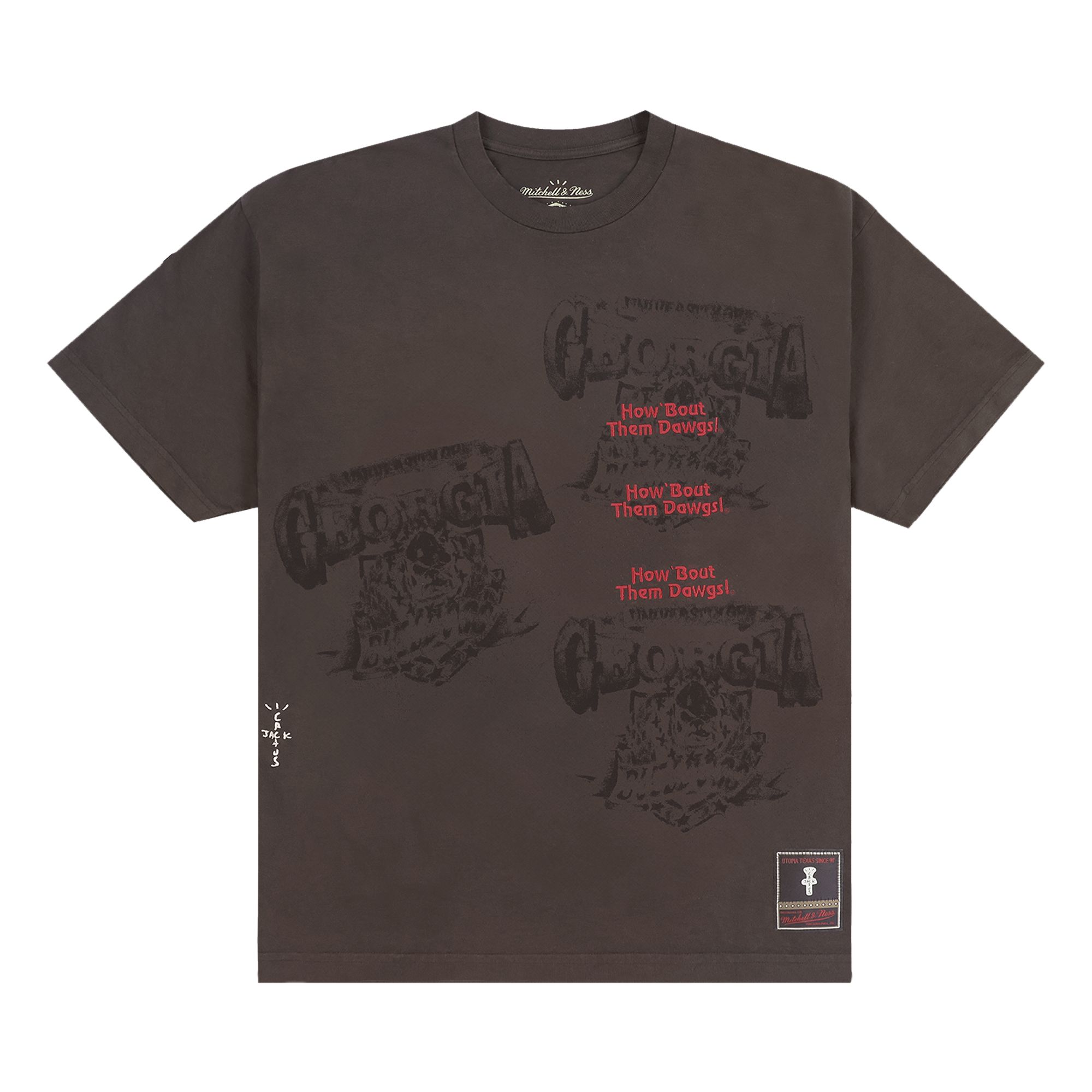 Pre-owned Cactus Jack By Travis Scott X Mitchell & Ness University Of Georgia Seal Tee 'brown'