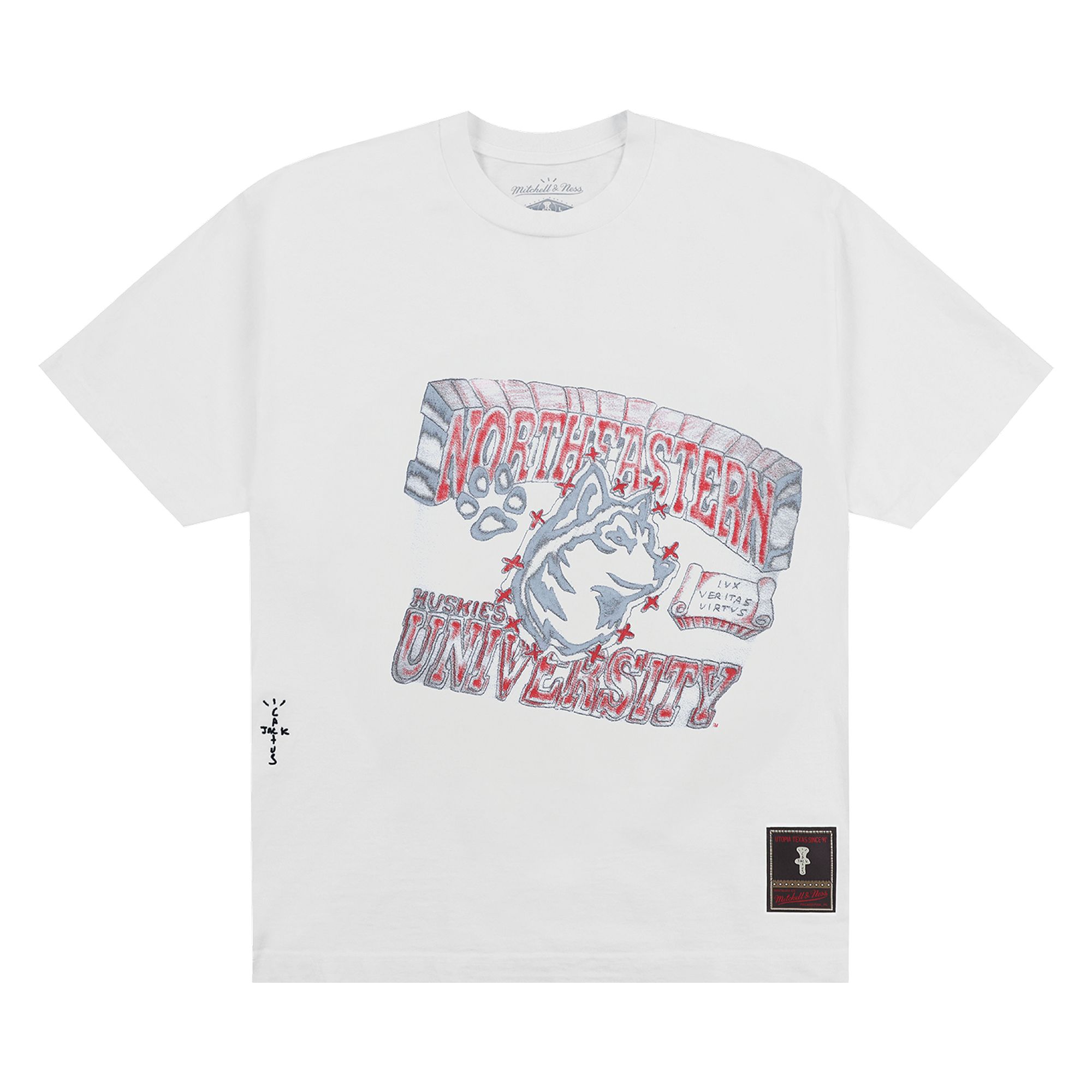 Pre-owned Cactus Jack By Travis Scott X Mitchell & Ness Northeastern University Handdrawn Tee 'white' | Men's