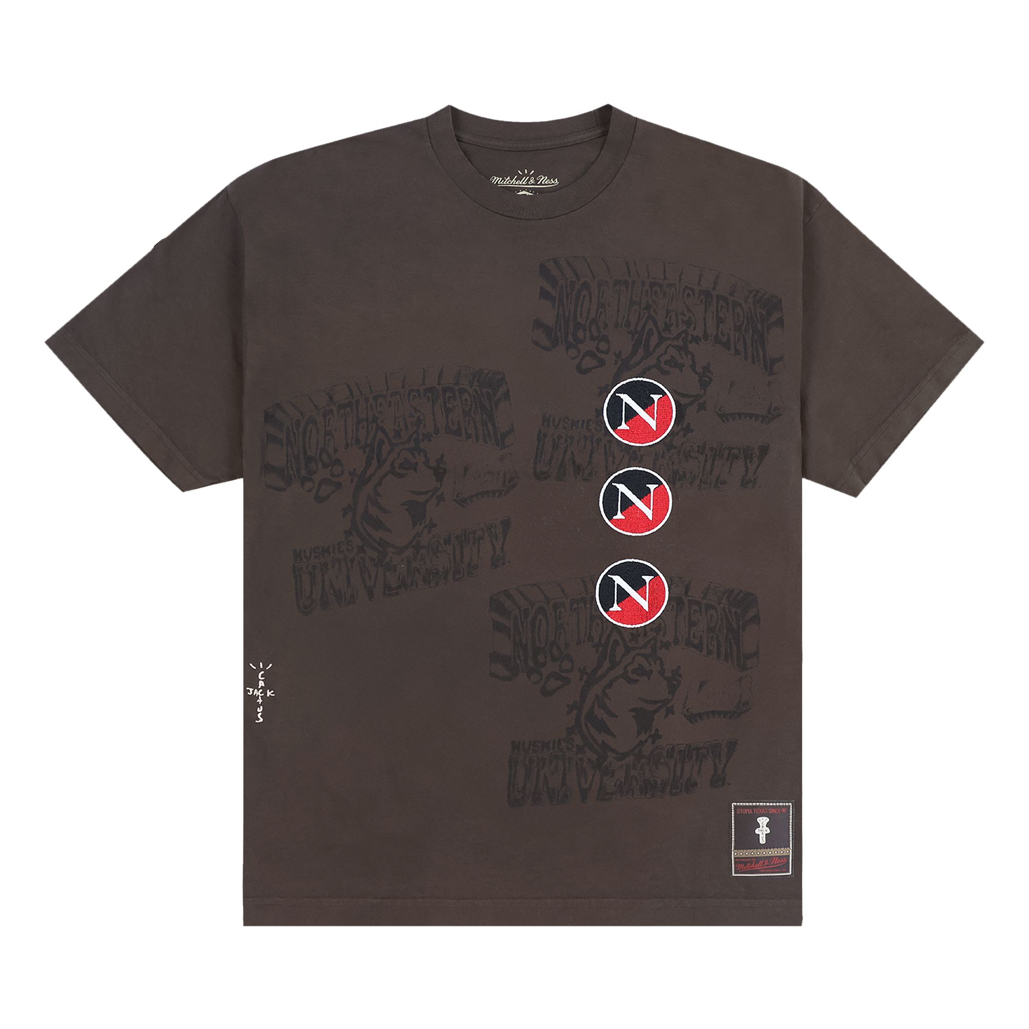 Pre-owned Cactus Jack By Travis Scott X Mitchell & Ness Northeastern University Seal Tee 'brown' | Men's Size