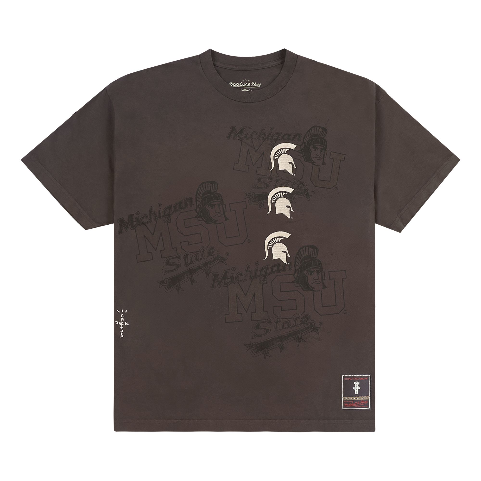 Pre-owned Cactus Jack By Travis Scott X Mitchell & Ness Michigan State University Seal Tee 'brown'