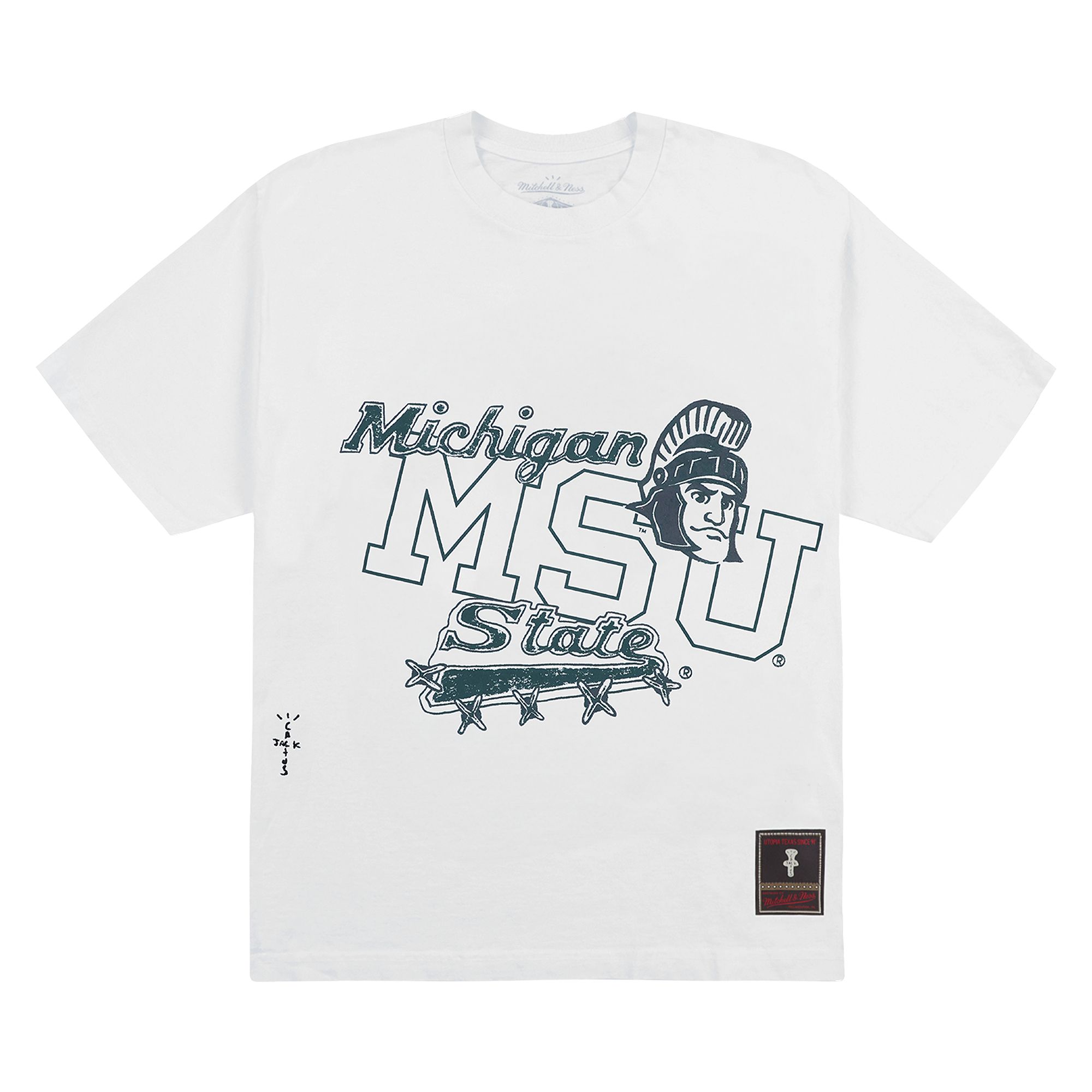 Pre-owned Cactus Jack By Travis Scott X Mitchell & Ness Michigan State University Handdrawn Tee 'white'