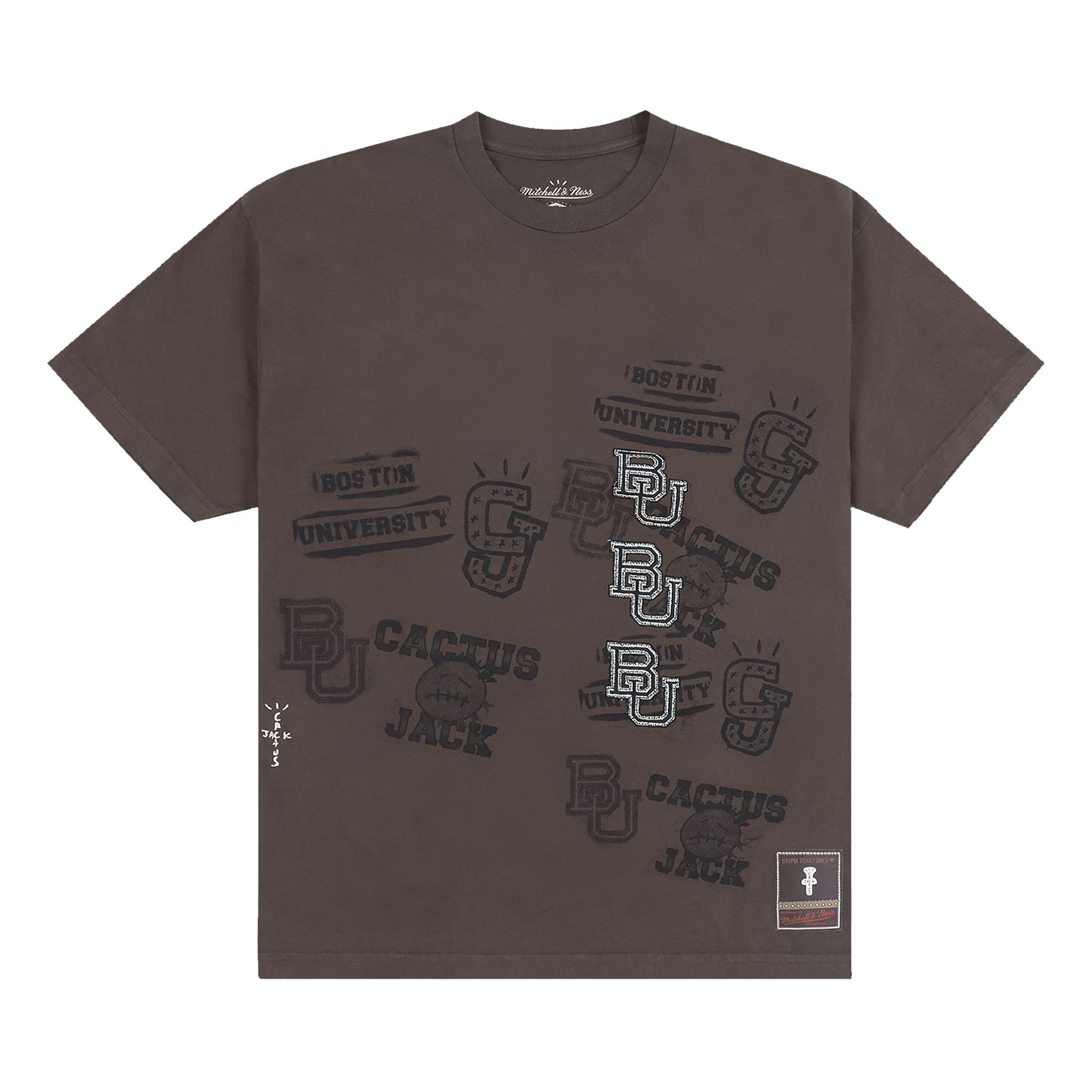 Pre-owned Cactus Jack By Travis Scott X Mitchell & Ness Boston University Seal Tee 'brown'