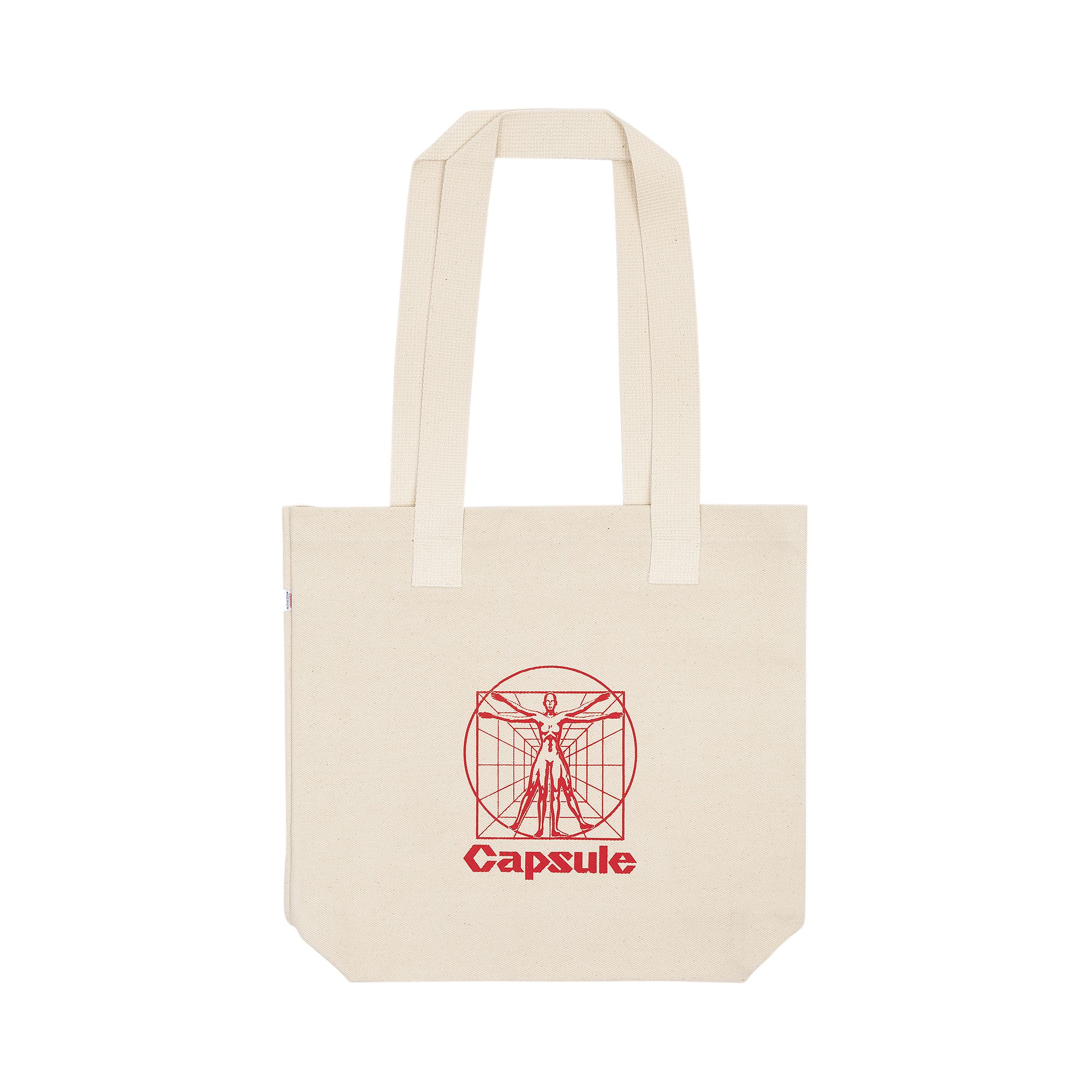 Pre-owned Capsule Vitruvian Icon Tote Bag 'natural White/plaza Red'