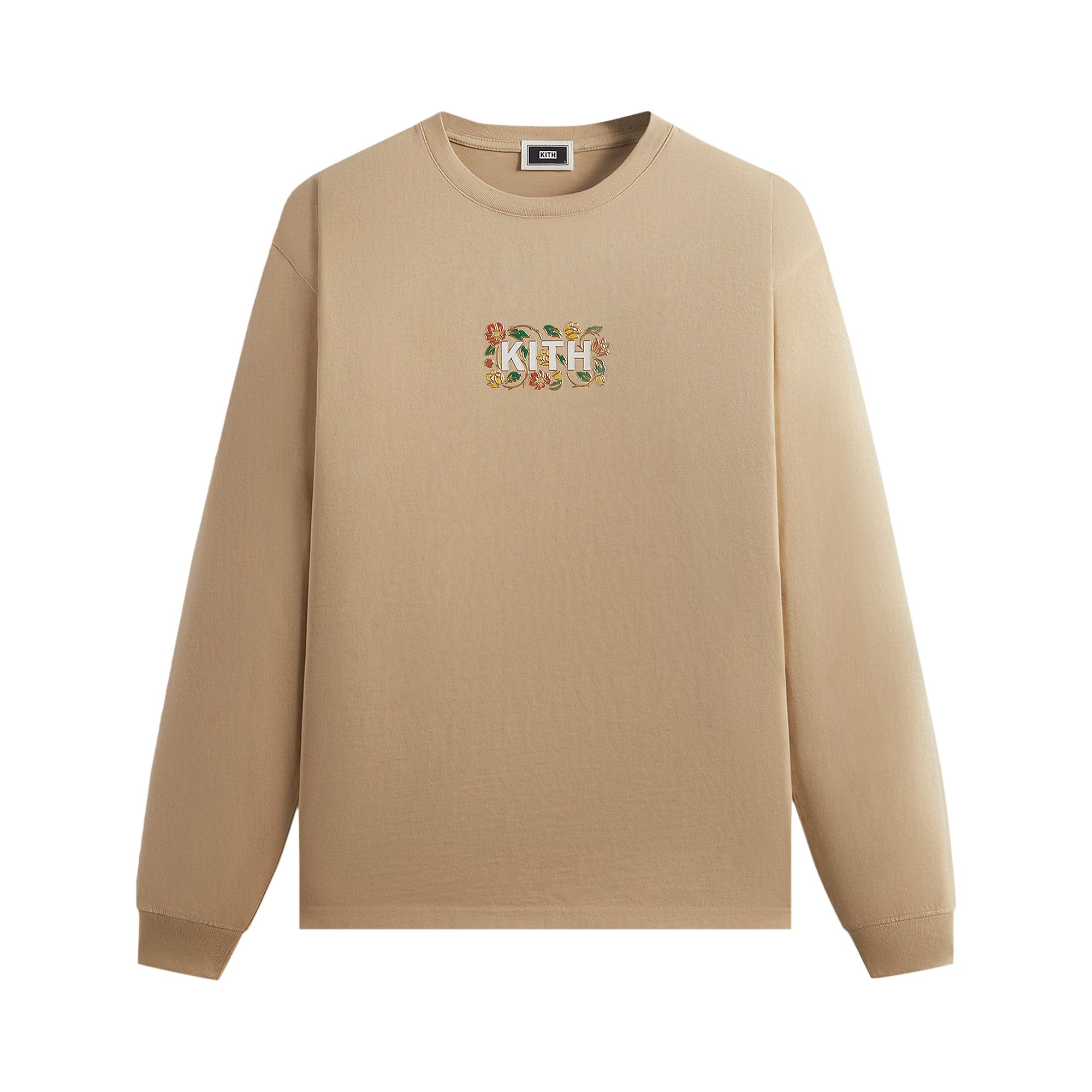 Pre-owned Kith Floral Classic Logo Long Sleeve Tee 'canvas' | Tan | Men's Size L