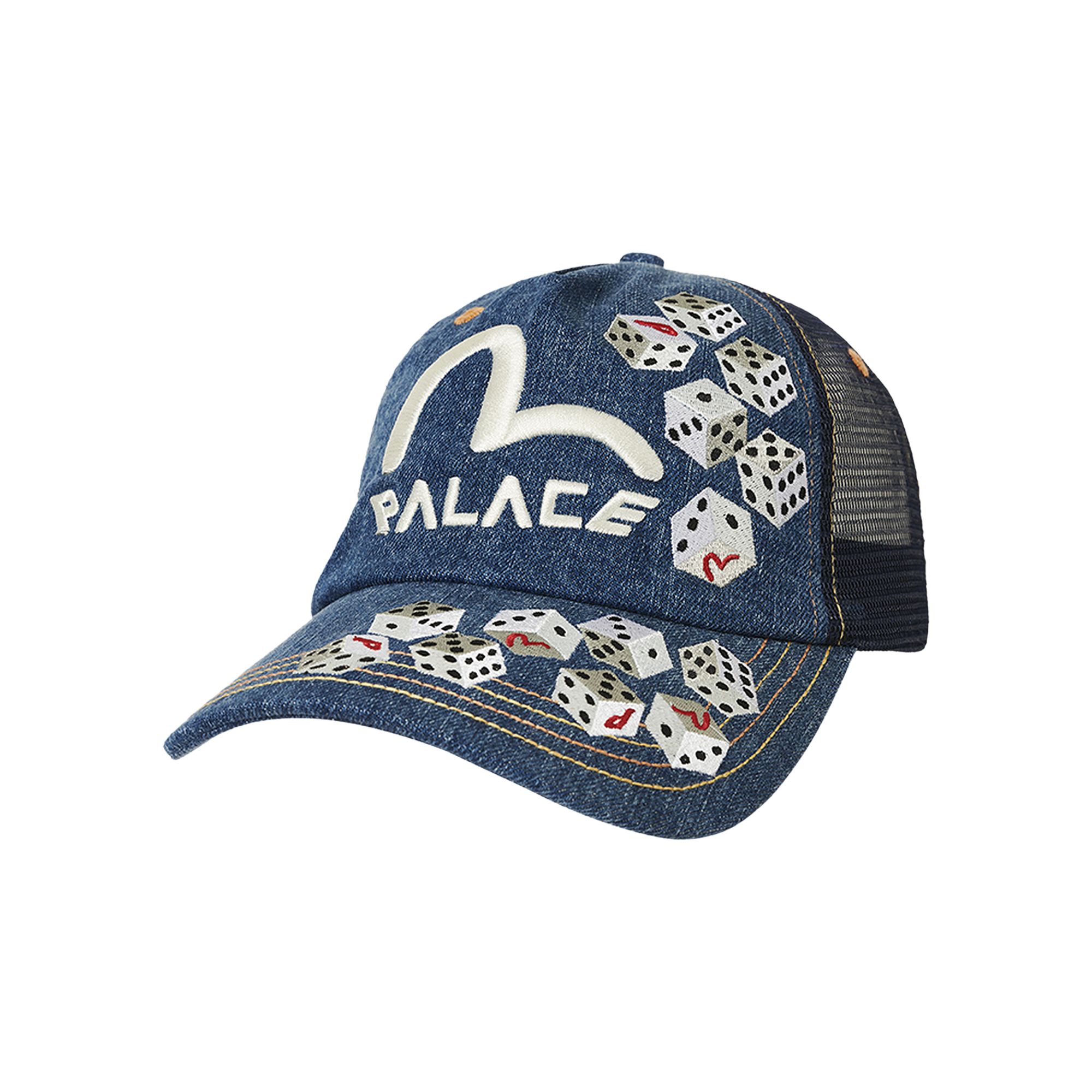Click to view more detailed imagery on our partner's website Pre-owned Palace X Evisu Dice Mesh Trucker 'light Wash' In Blue