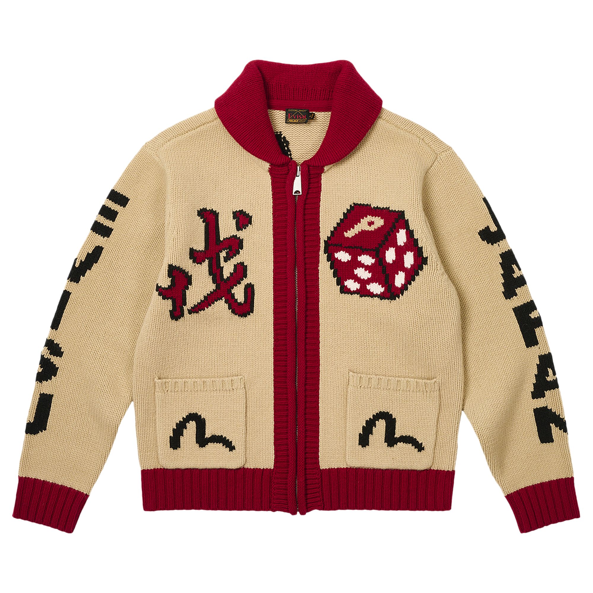 Palace x Evisu Dice Cowichan Knit 'Cream' | Men's Size M