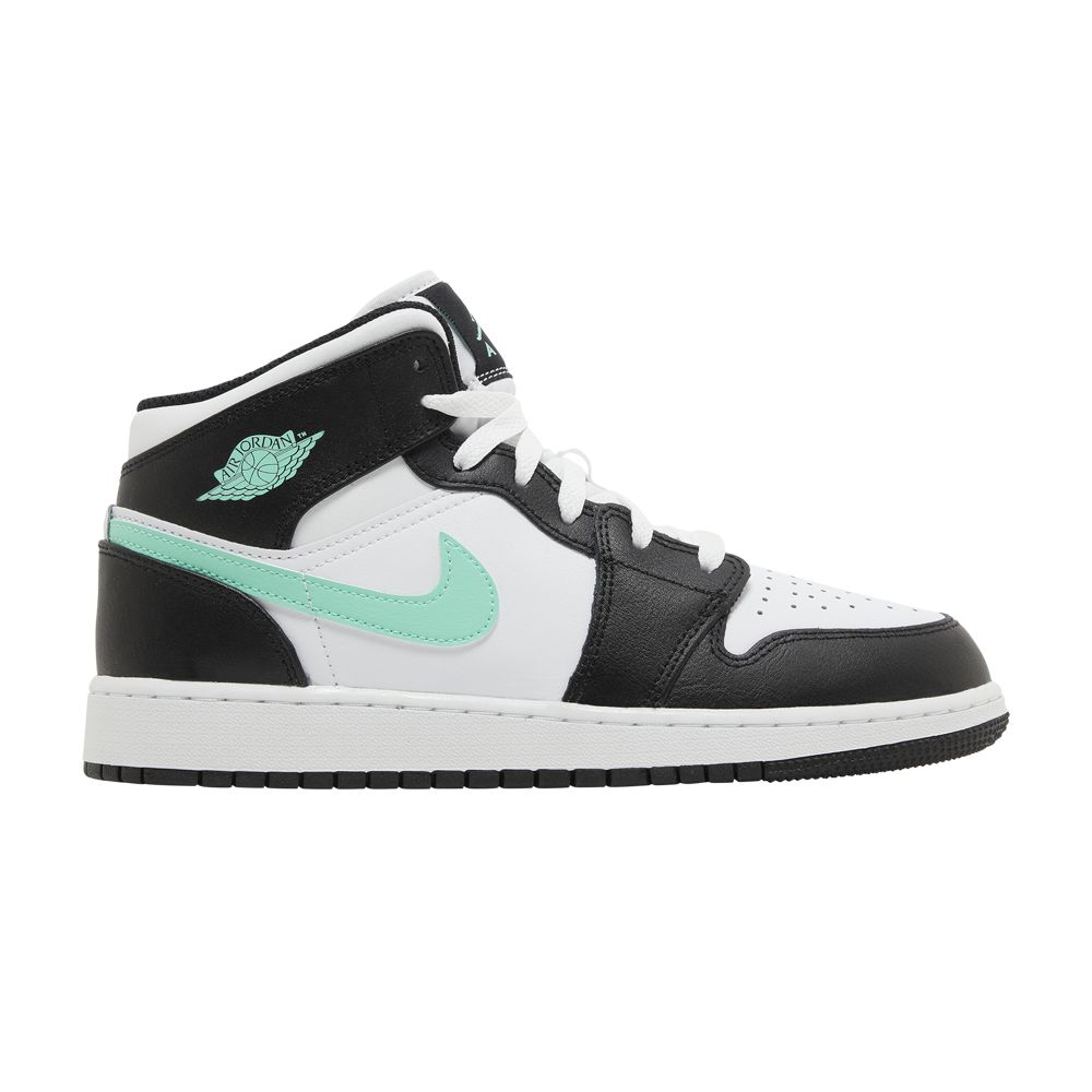 Pre-owned Air Jordan 1 Mid Gs 'green Glow' | White | Kid's Size 6.5