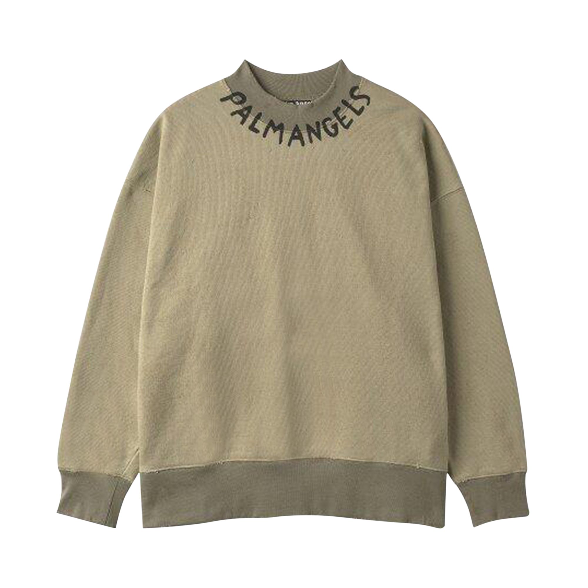 Pre-owned Palm Angels Logo Crewneck Sweatshirt 'military Green' | Men's Size L