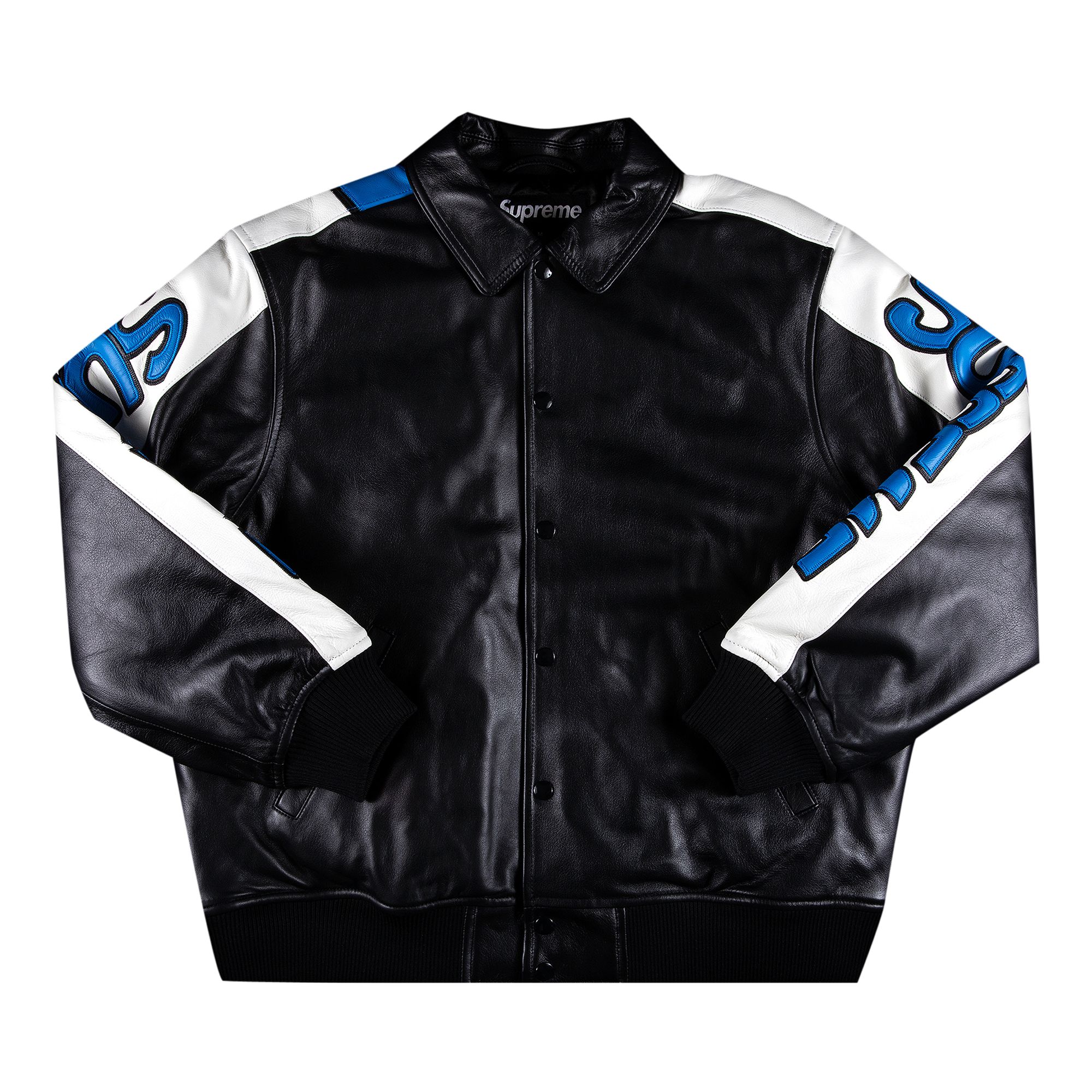Supreme x Smurfs Leather Varsity Jacket 'Black' | Men's Size M