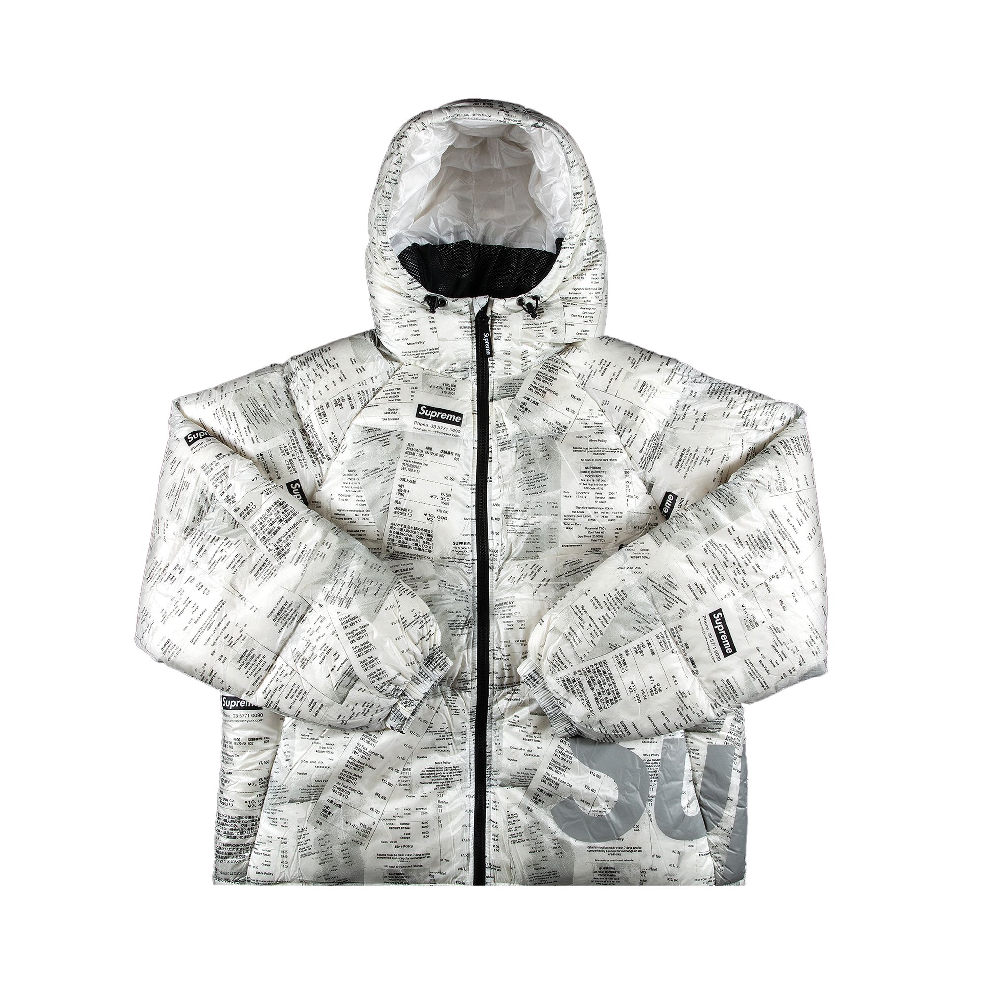 Supreme Hooded Down Jacket 'Receipts' | White | Men's Size M