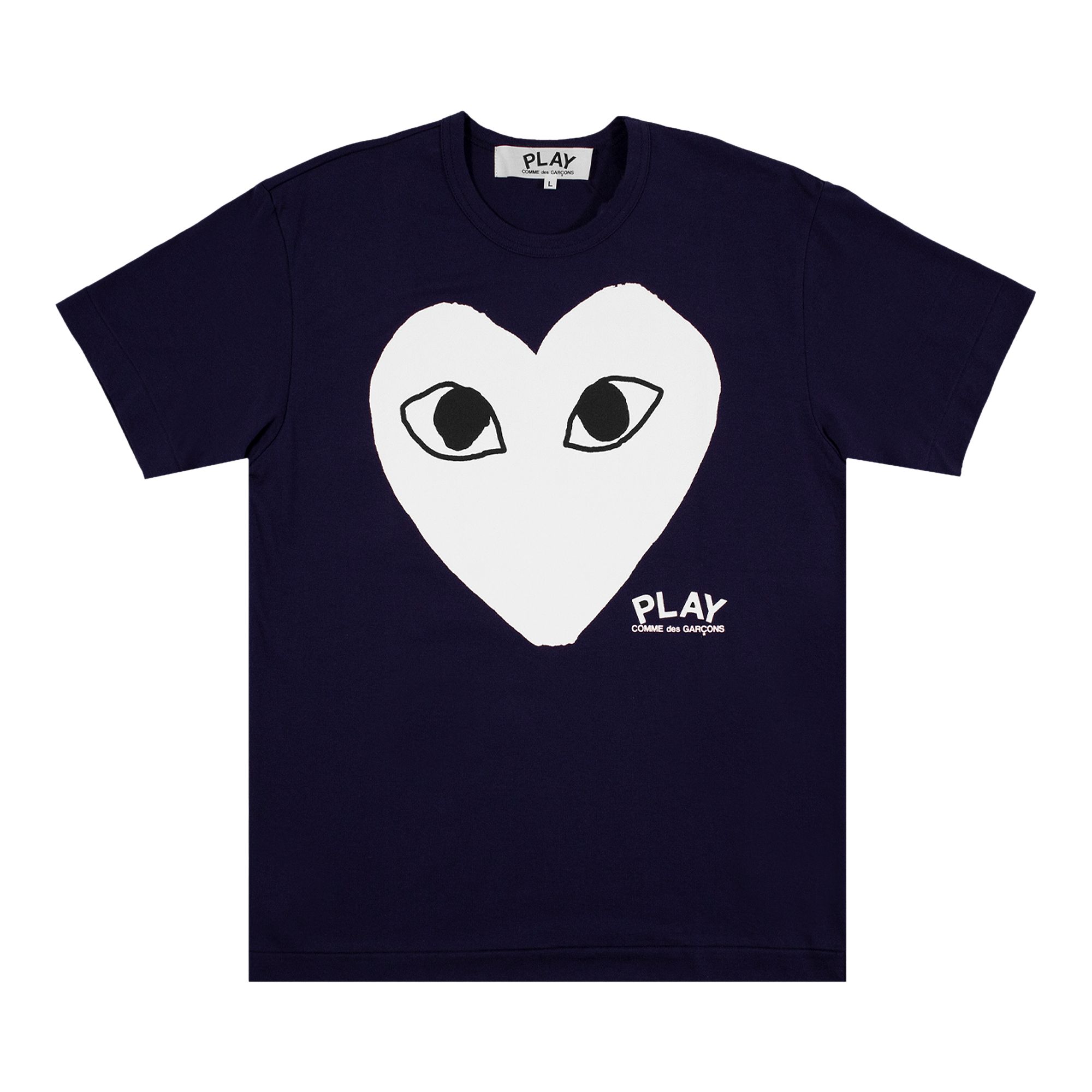Pre-owned Comme Des Garçons Play Comme Des Garçons Short-sleeve Play T-shirt With Small Play Logo And Large White Heart 'navy' | Blue