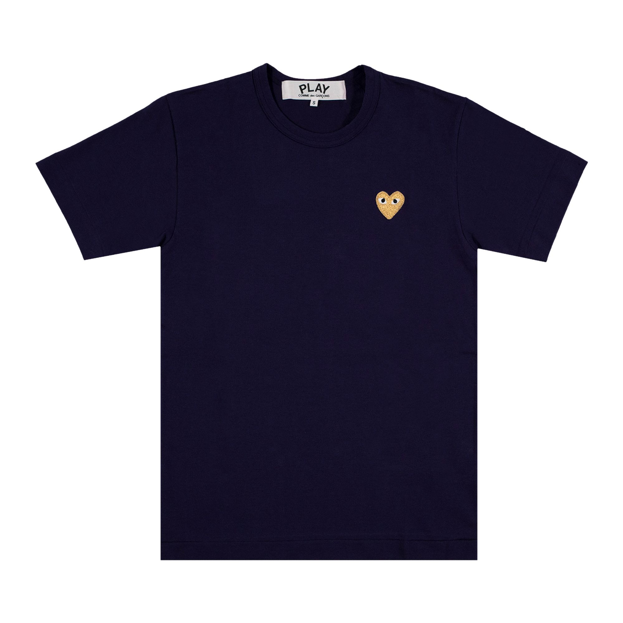 Pre-owned Comme Des Garçons Play T-shirt With Gold Heart 'navy' | Blue | Men's Size S