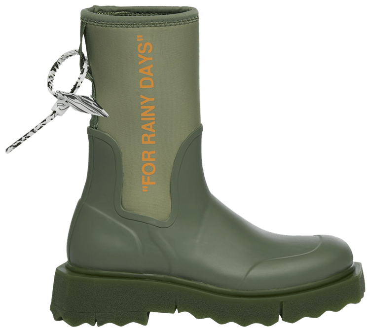 Off White Sponge Rubber Rain Boot For Rainy Days   Green