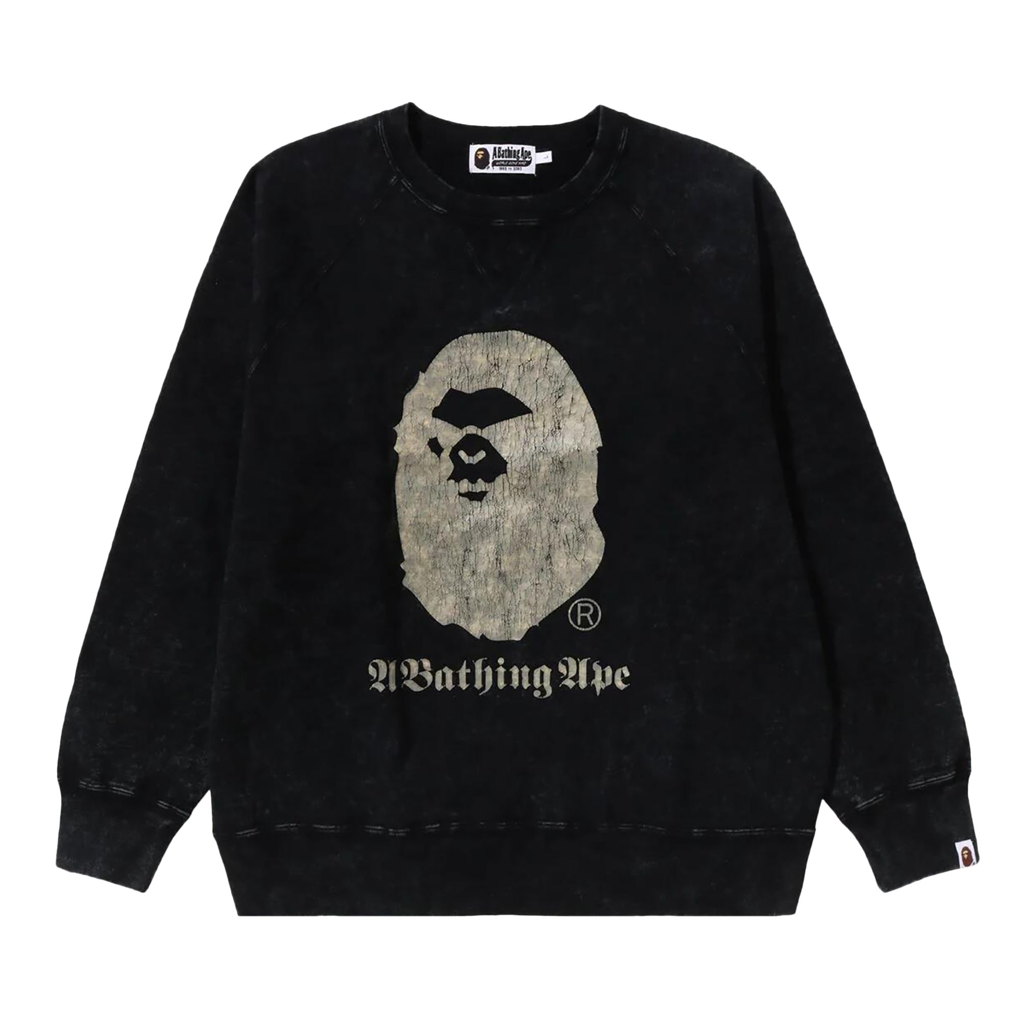 BAPE A Bathing Ape Overdye Relaxed Fit Crewneck 'Black' | Men's Size 2XL