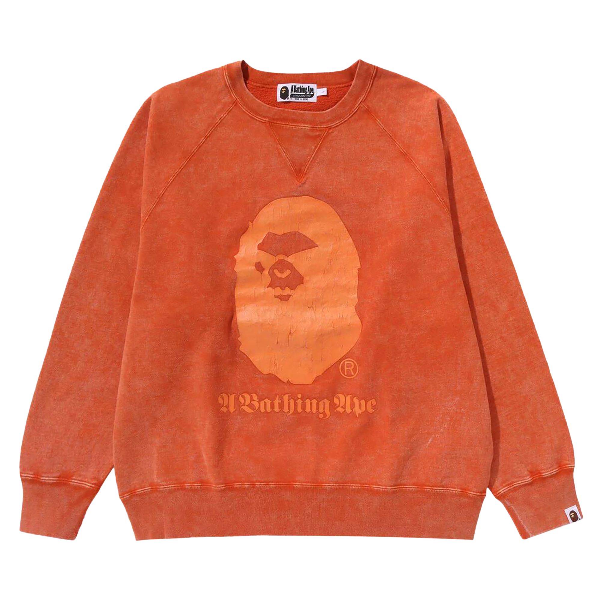 Pre-owned Bape A Bathing Ape Overdye Relaxed Fit Crewneck 'orange' | Men's Size Xl