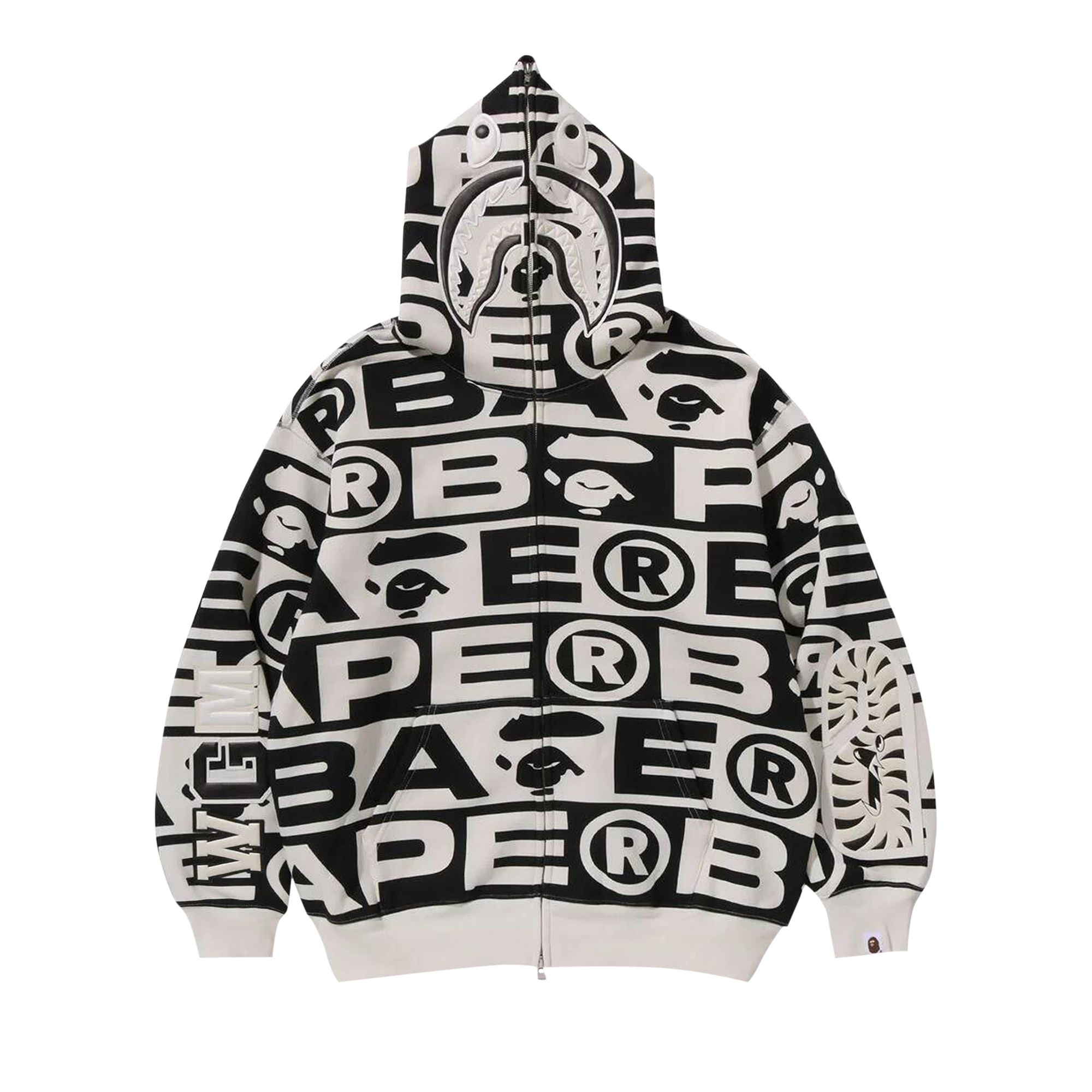 Pre-owned Bape Lux Sport Pattern Shark Full Zip Hoodie 'ivory' | Cream | Men's Size Xl