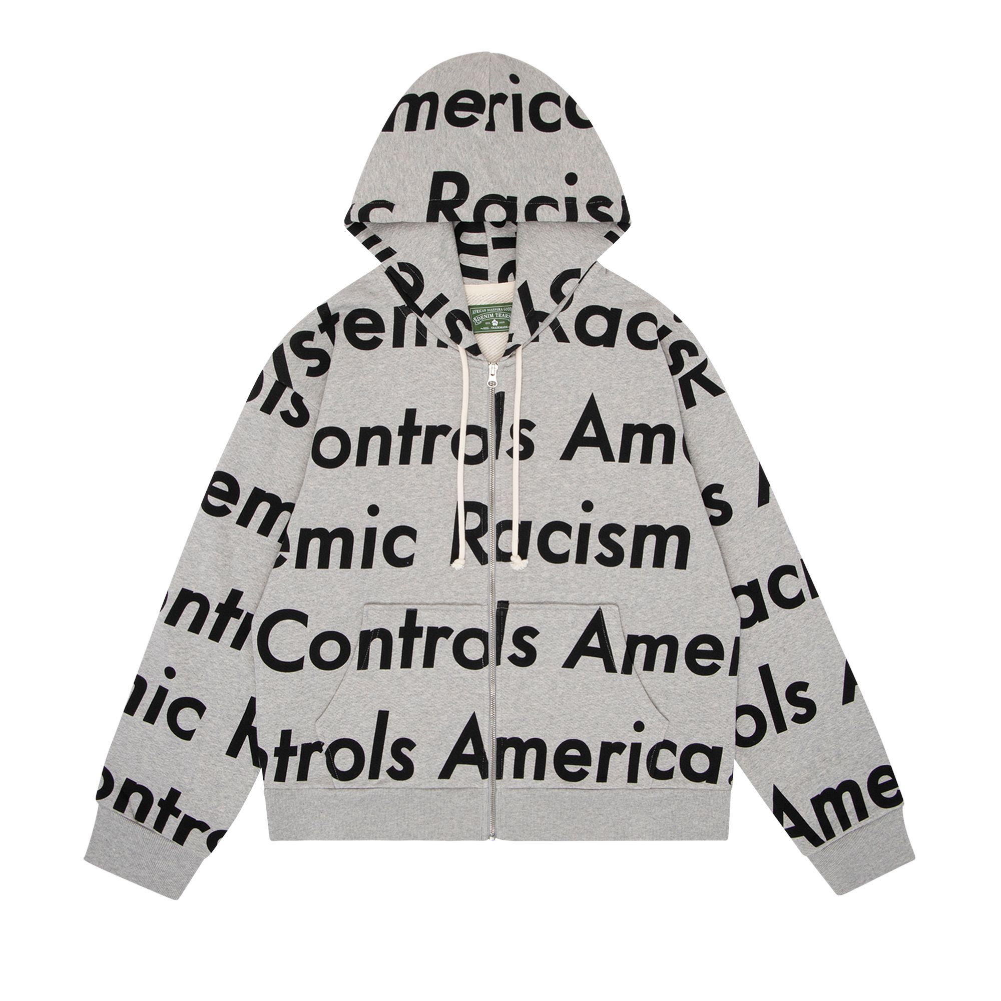 Denim Tears x Arthur Jafa Systemic Racism Controls America Zip Up Hoodie 'Heather Grey' | Men's Size L