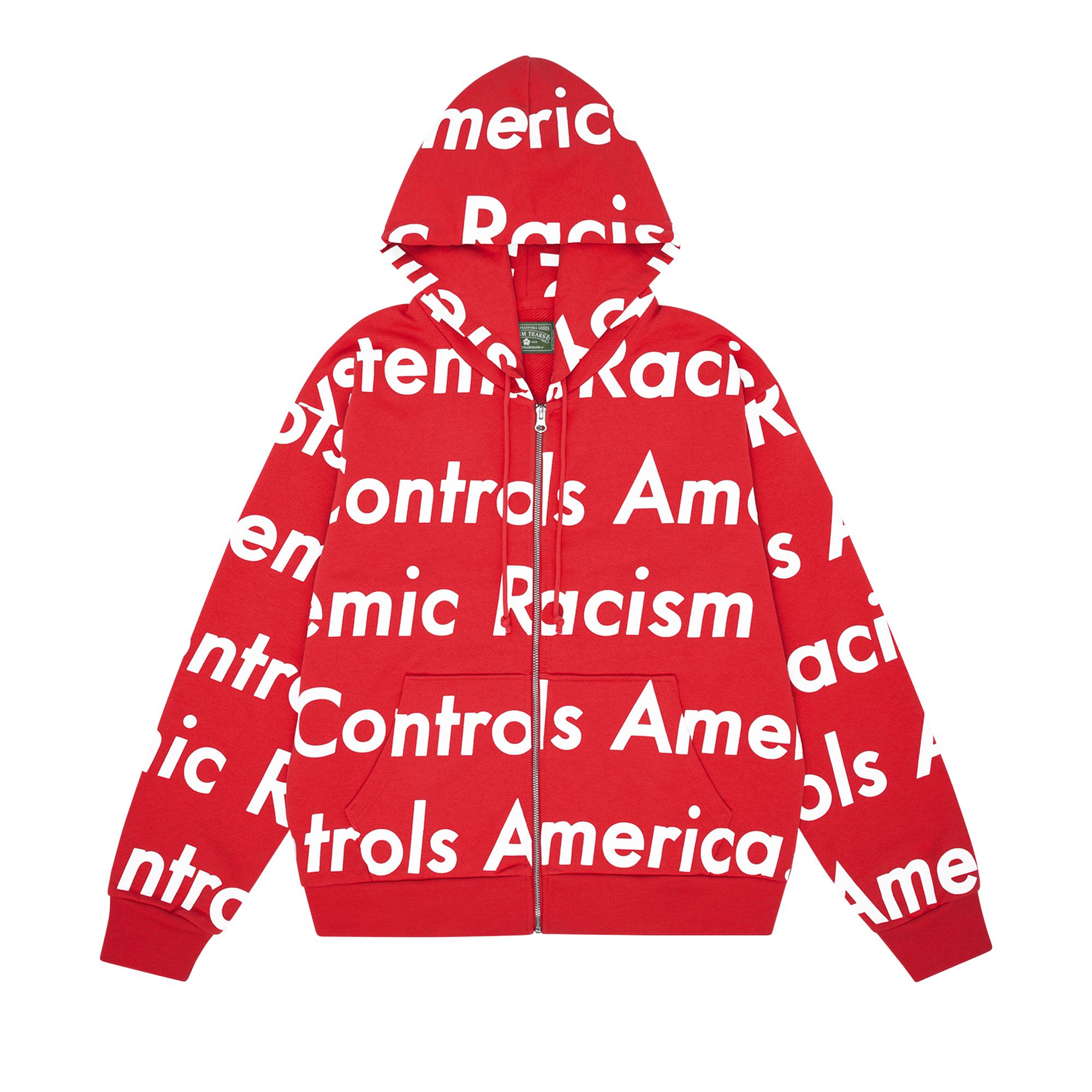 Denim Tears x Arthur Jafa Systemic Racism Controls America Zip Up Hoodie 'Red' | Men's Size XL