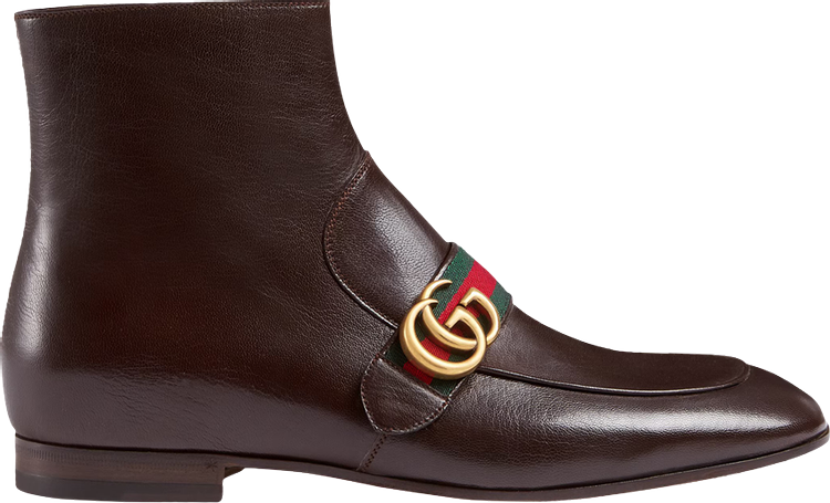 Gucci Donnie Leather Boot Double G   Cocoa