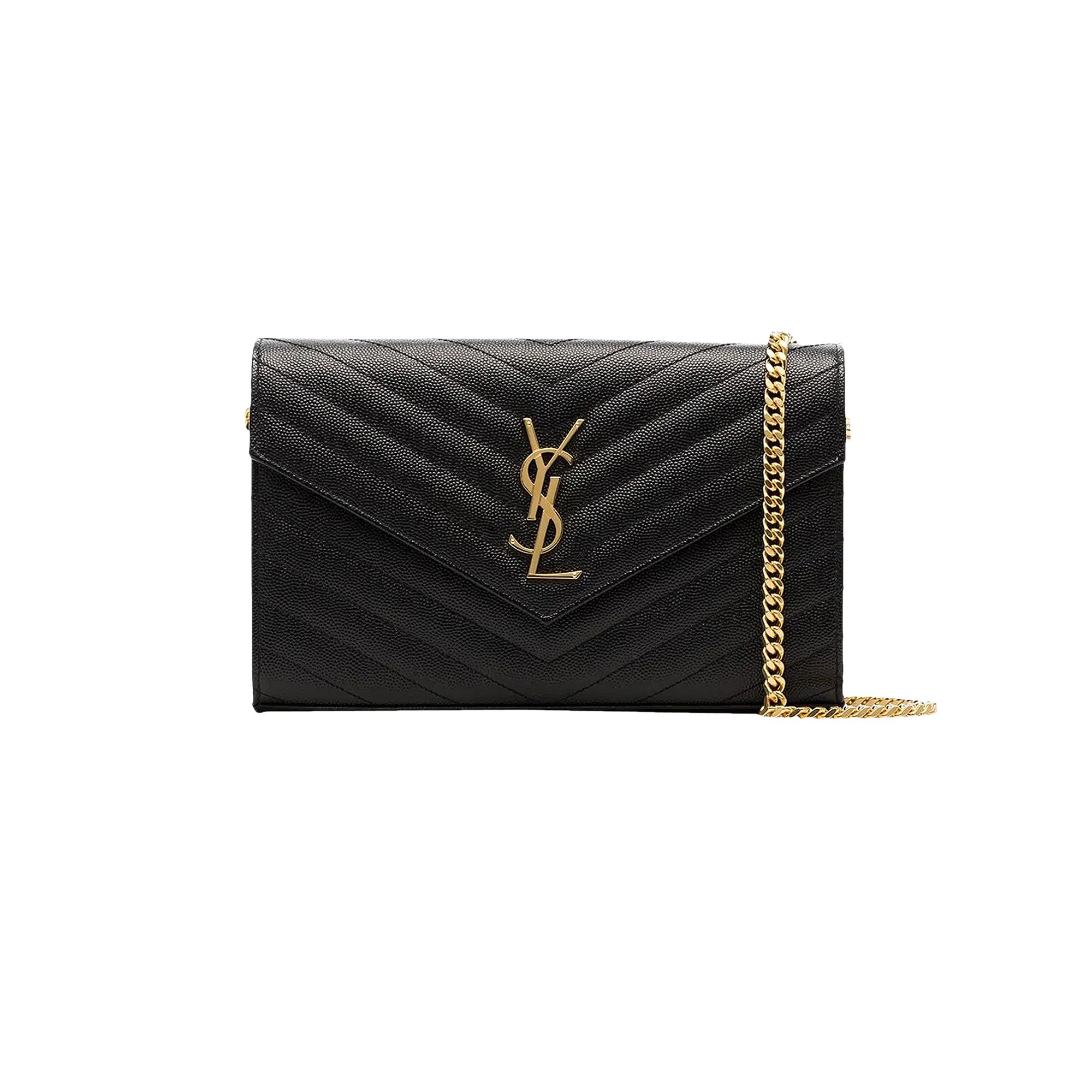 Pre-owned Saint Laurent Medium Matelassé Leather Wallet On Chain 'nero' In Black