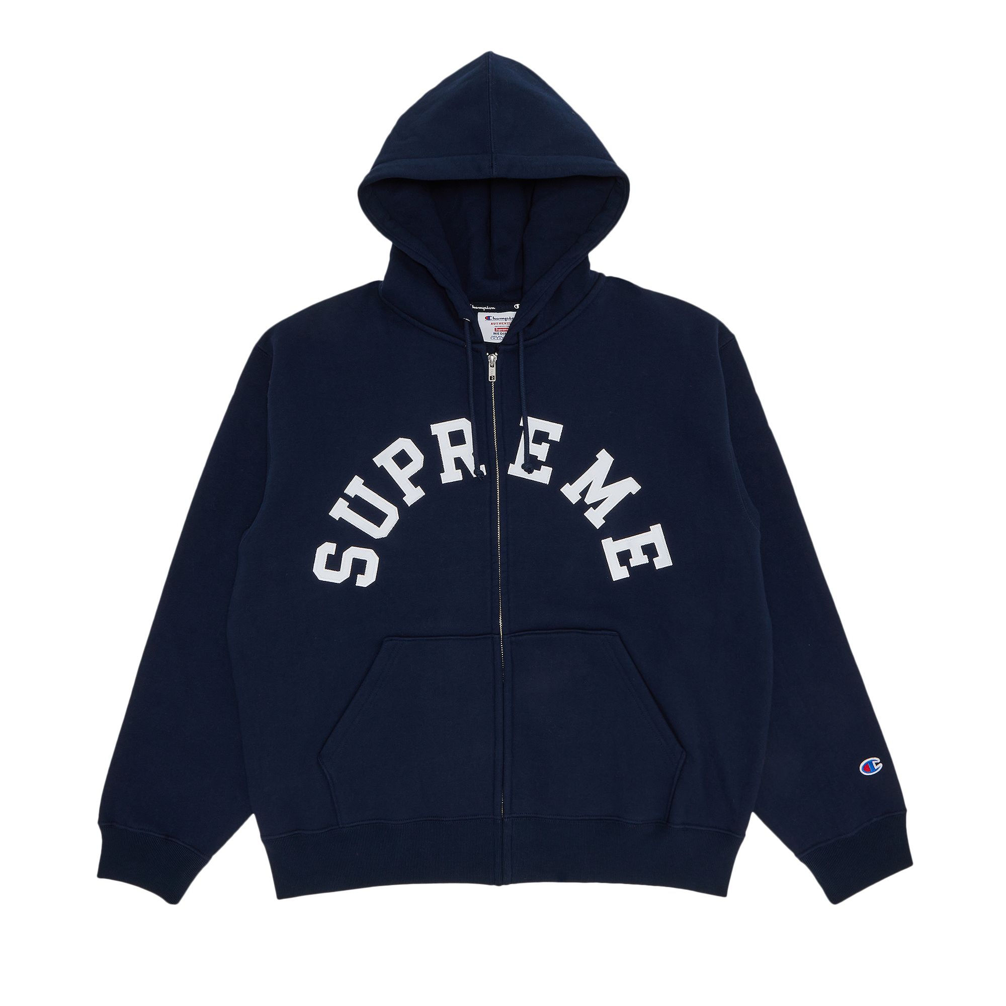 Pre-owned Supreme X Champion Zip Up Hooded Sweatshirt 'navy' In Blue